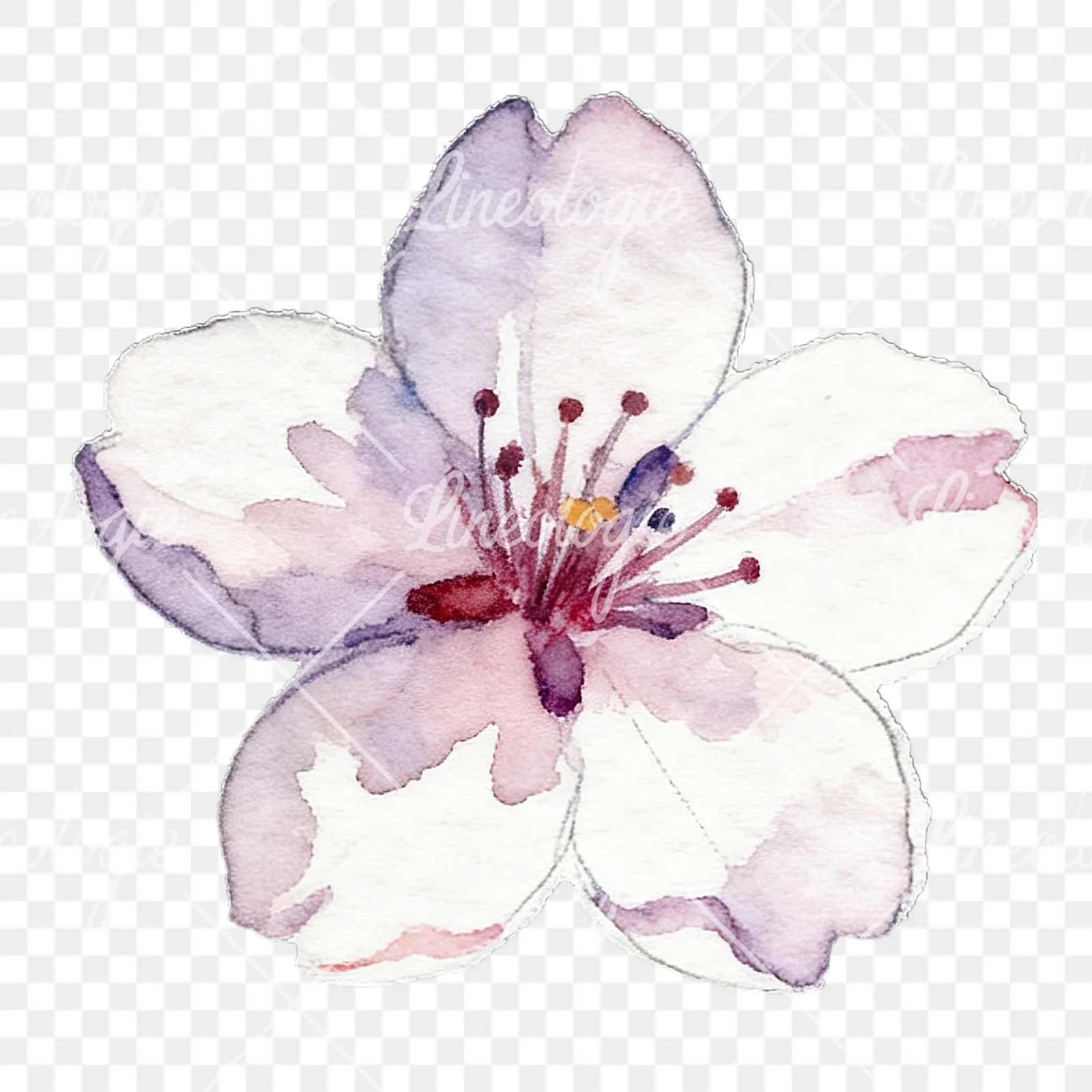 Watercolor purple pink white cherry blossoms clipart 3 of 12 on a transparent background (PNG)