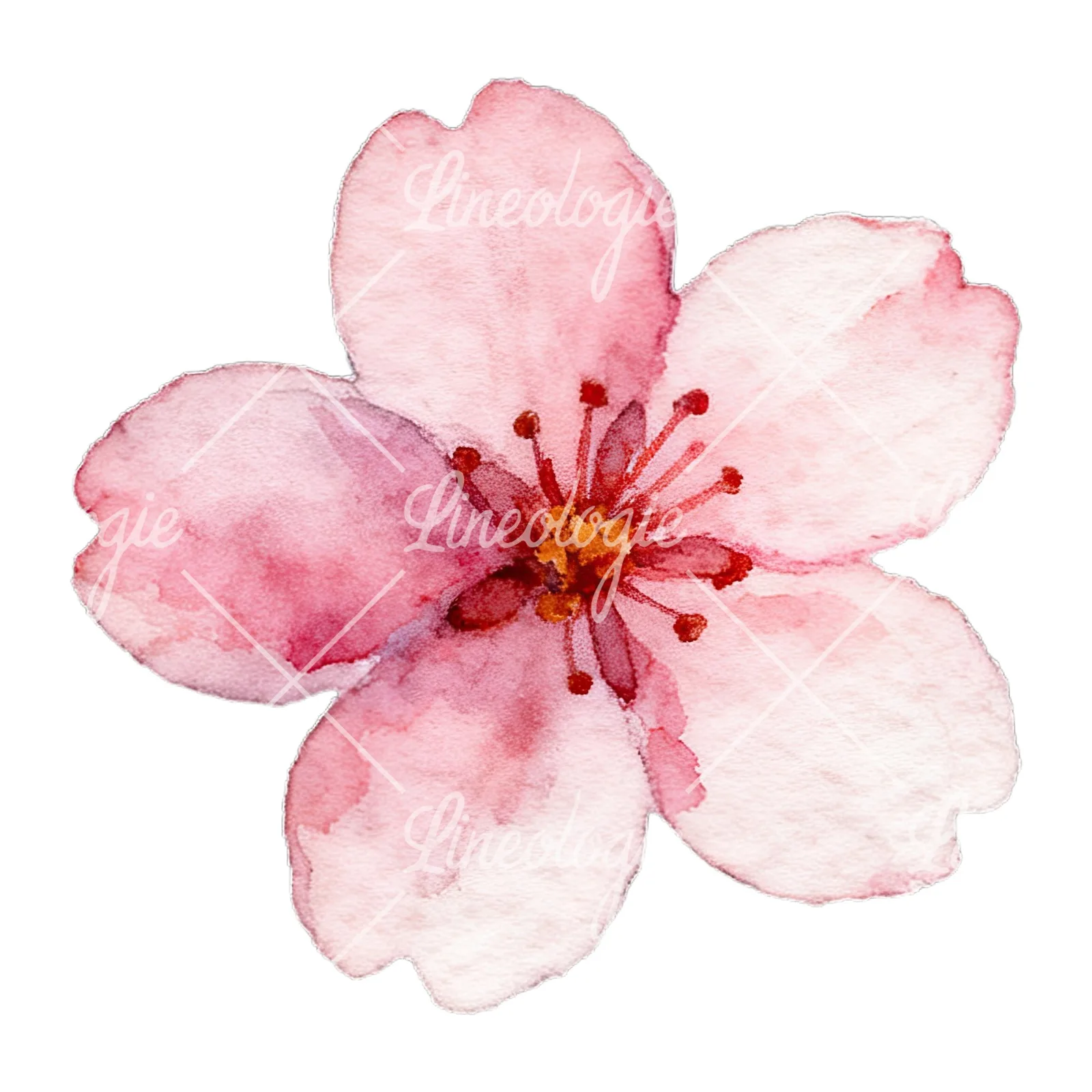 Watercolor purple pink white cherry blossoms clipart 5 of 12 on a white background (JPG)