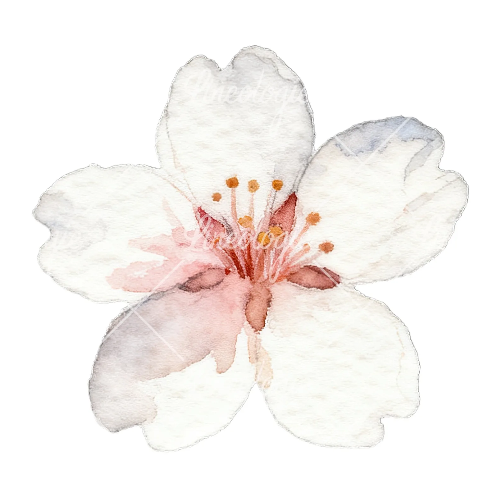 Watercolor purple pink white cherry blossoms clipart 6 of 12 on a white background (JPG)