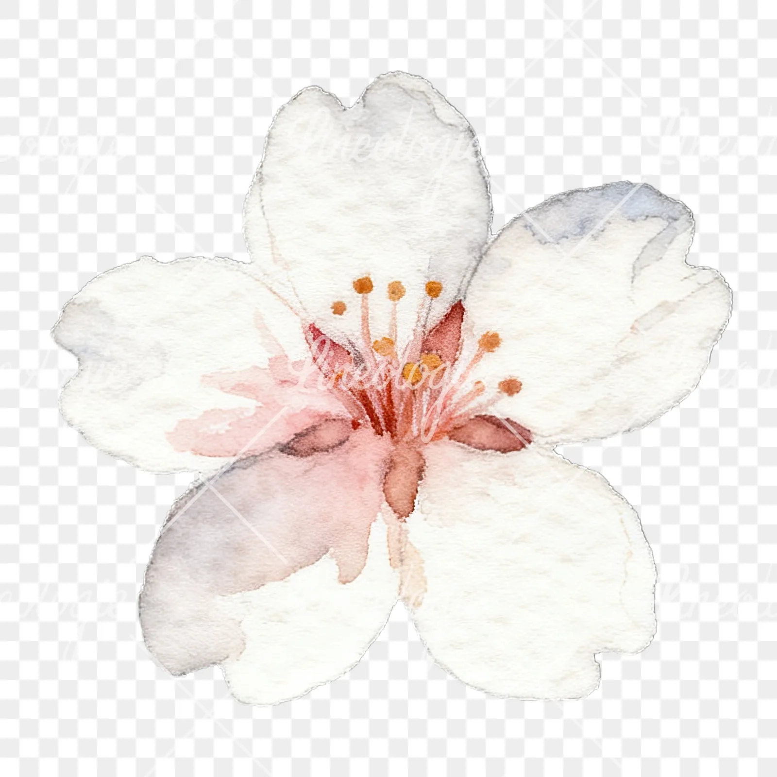 Watercolor purple pink white cherry blossoms clipart 6 of 12 on a transparent background (PNG)