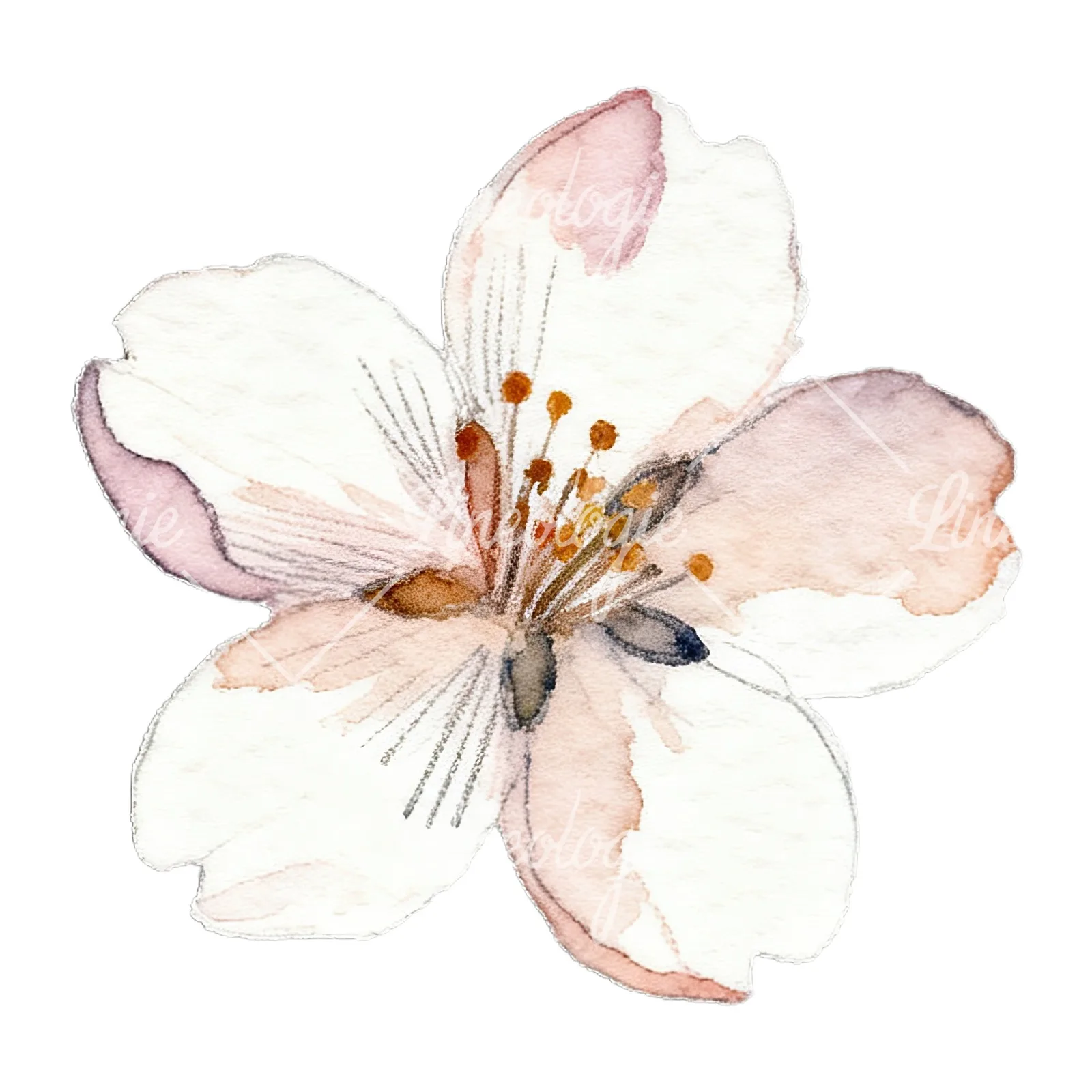 Watercolor purple pink white cherry blossoms clipart 7 of 12 on a white background (JPG)