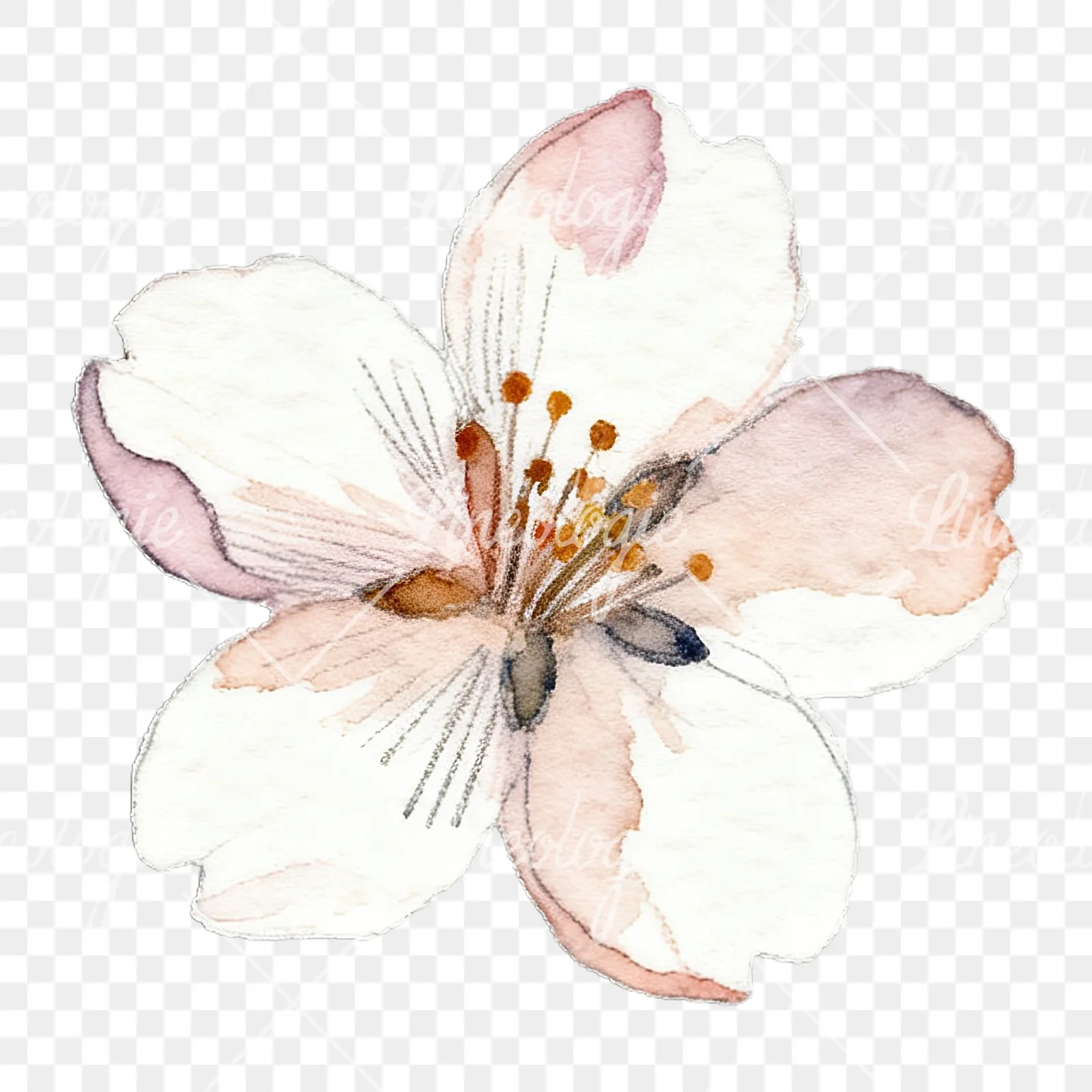 Watercolor purple pink white cherry blossoms clipart 7 of 12 on a transparent background (PNG)