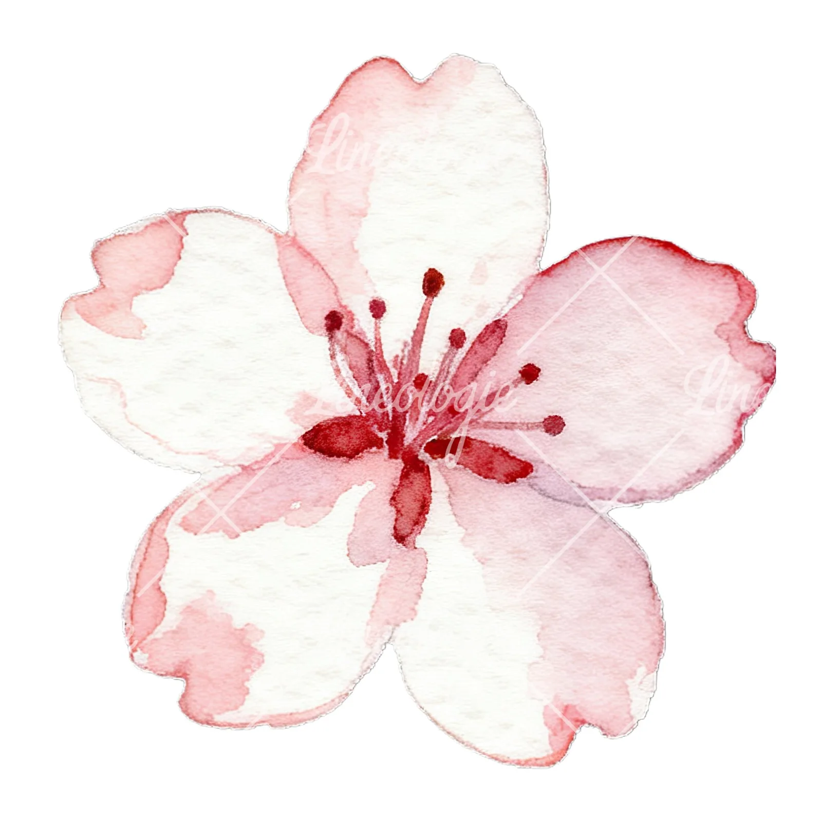 Watercolor purple pink white cherry blossoms clipart 9 of 12 on a white background (JPG)