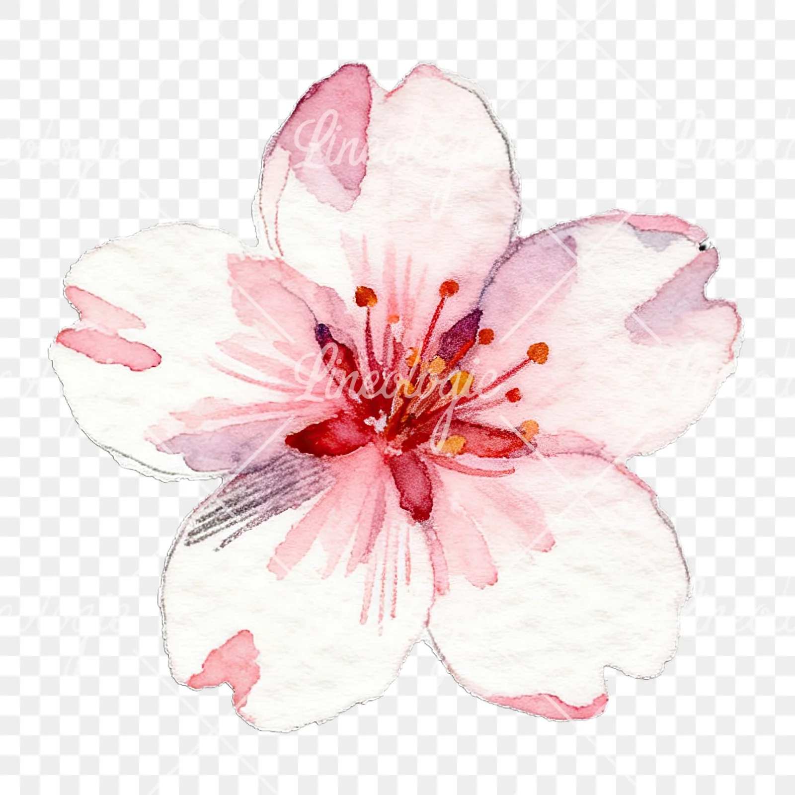 Watercolor purple pink white cherry blossoms clipart 10 of 12 on a transparent background (PNG)