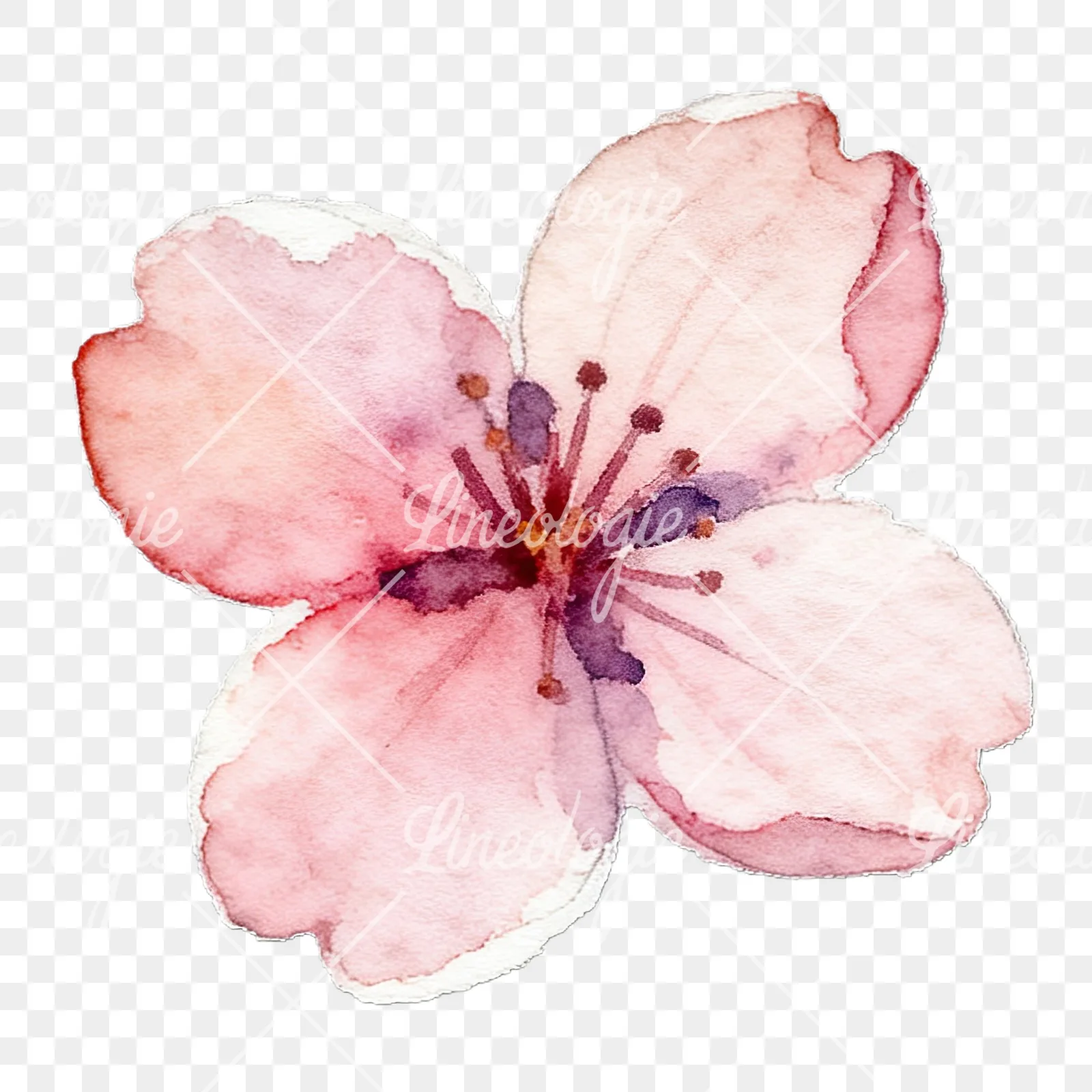 Watercolor purple pink white cherry blossoms clipart 12 of 12 on a transparent background (PNG)