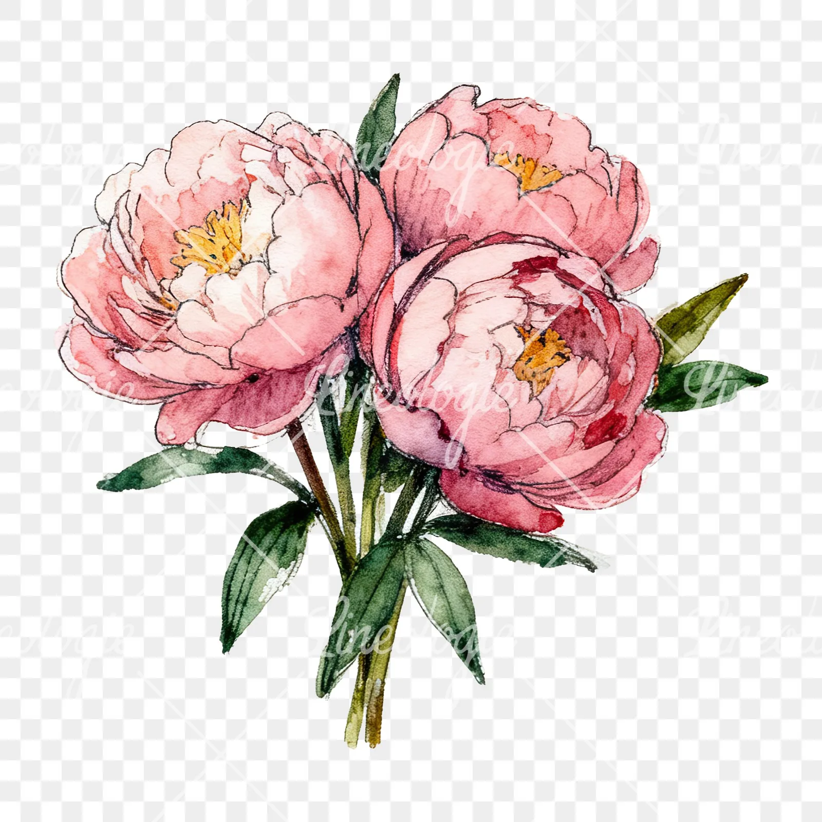 Watercolor pink and red peony bouquet clipart 2 of 12 on a transparent background (PNG)