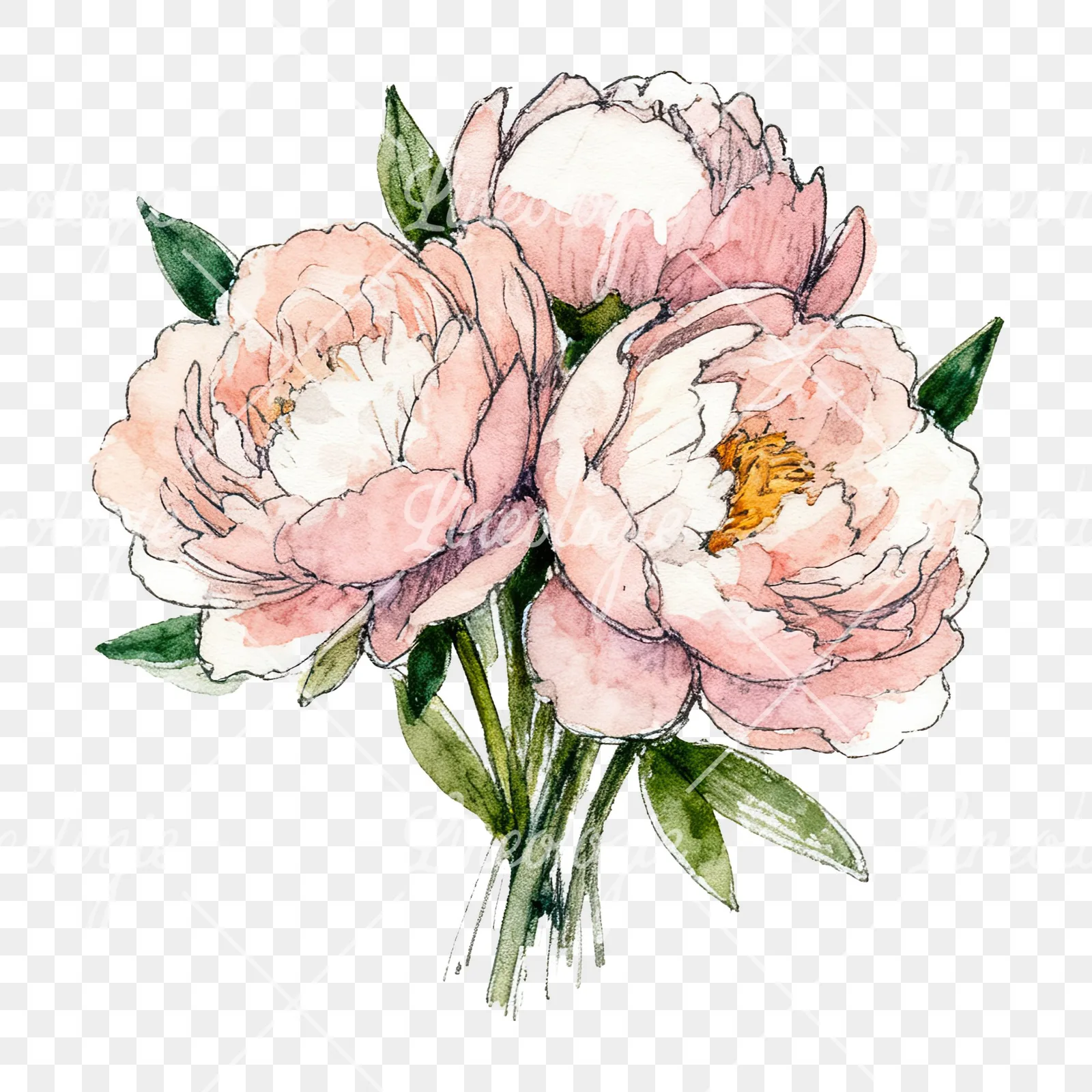 Watercolor pink and red peony bouquet clipart 9 of 12 on a transparent background (PNG)