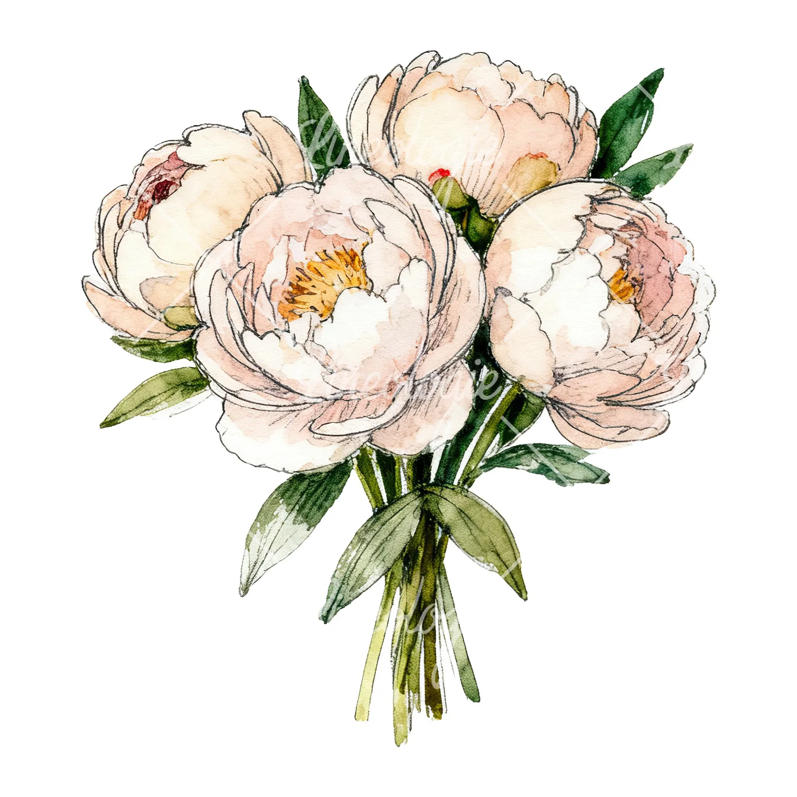 Watercolor pink and red peony bouquet clipart 11 of 12 on a white background (JPG)