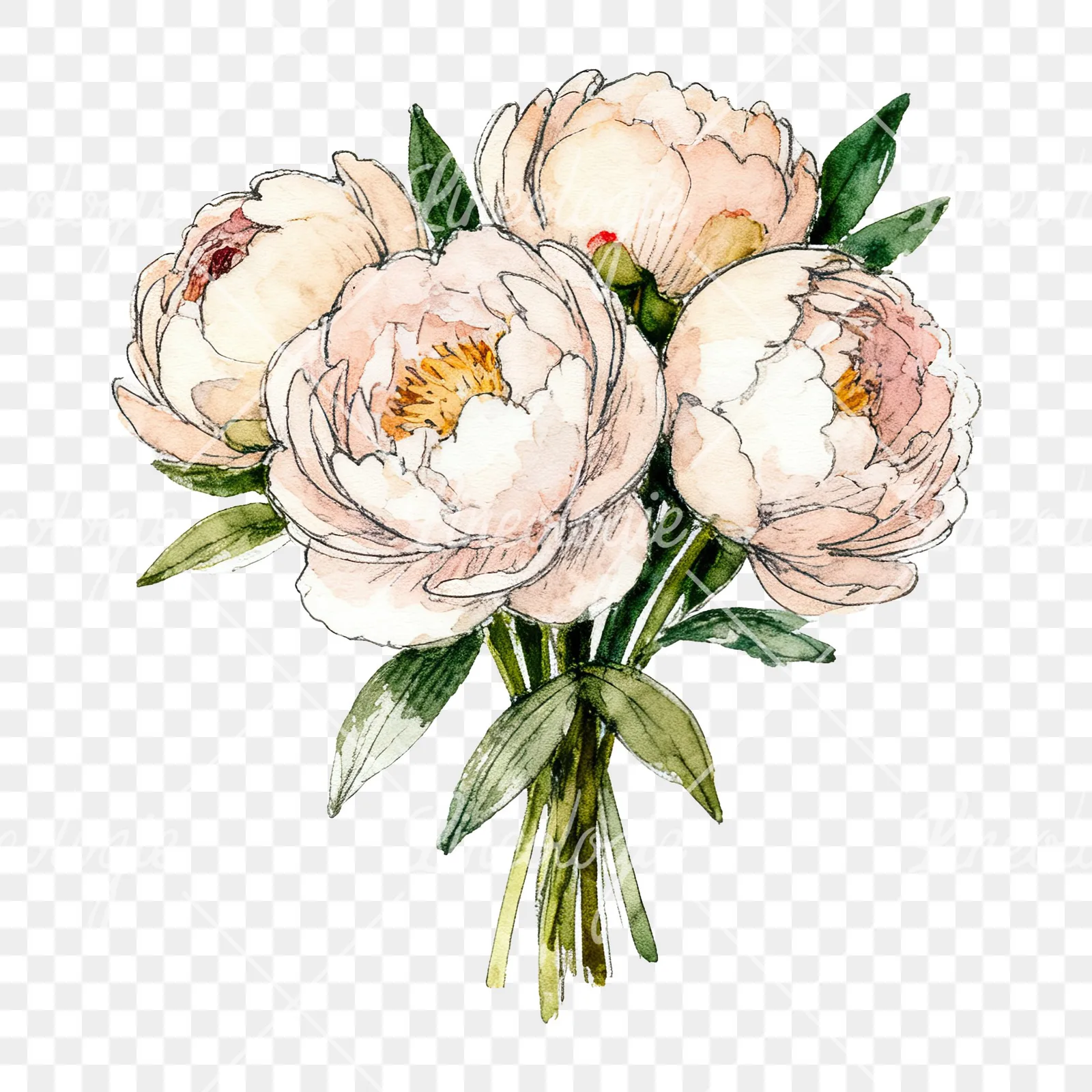 Watercolor pink and red peony bouquet clipart 11 of 12 on a transparent background (PNG)