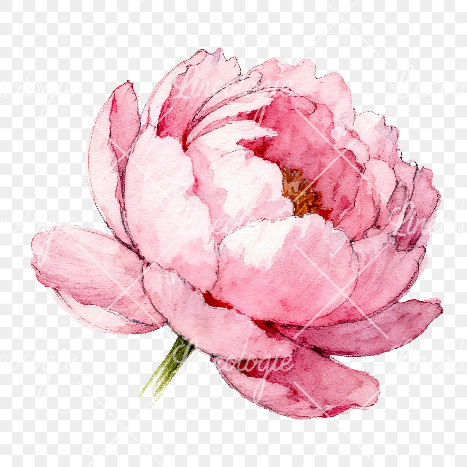 Watercolor pink and purple peony bloom clipart 3 of 12 on a transparent background (PNG)
