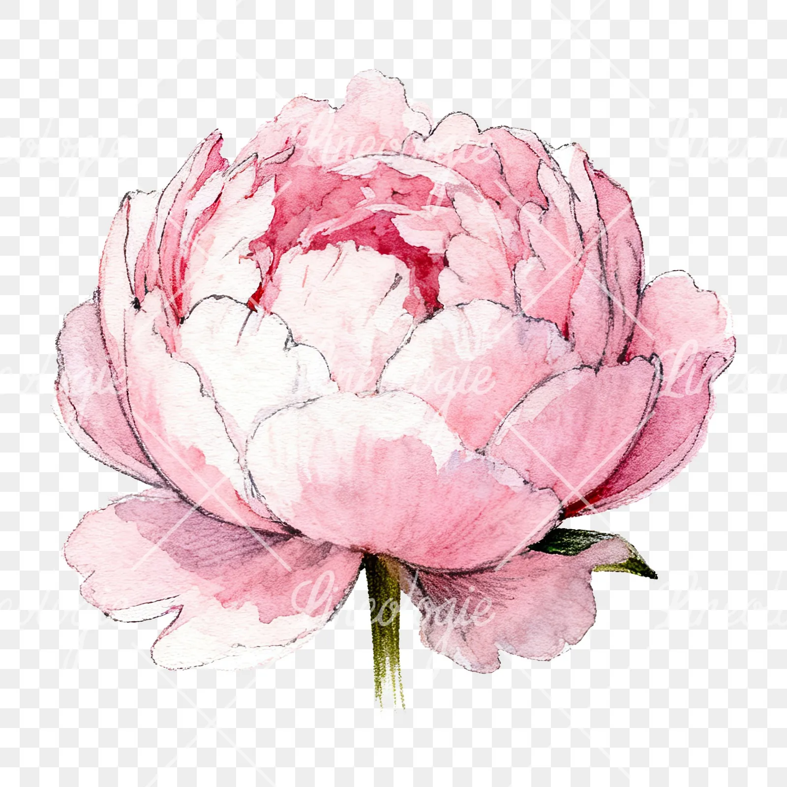 Watercolor pink and purple peony bloom clipart 5 of 12 on a transparent background (PNG)