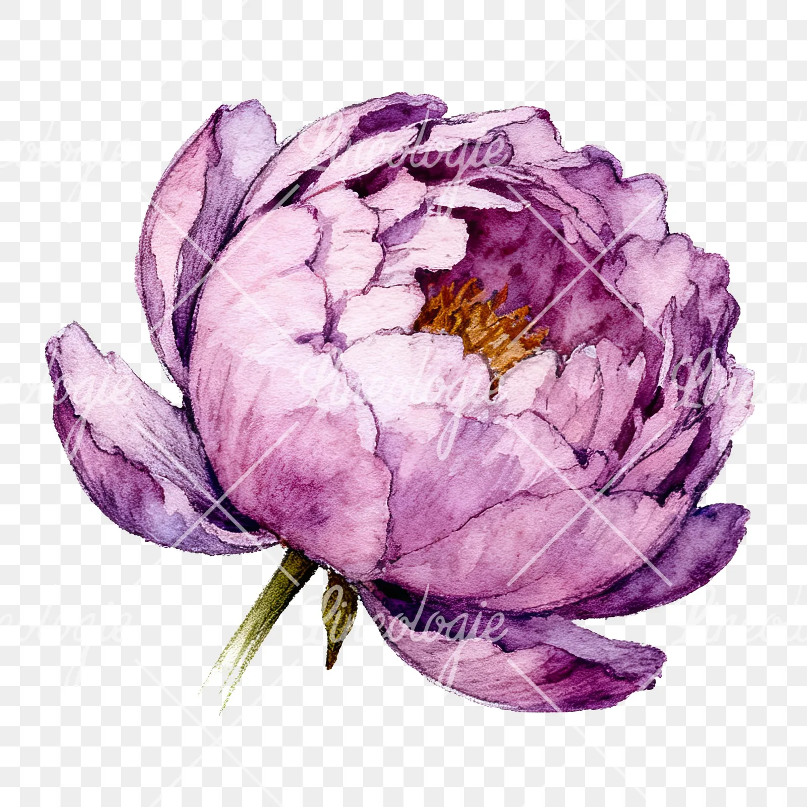 Watercolor pink and purple peony bloom clipart 7 of 12 on a transparent background (PNG)