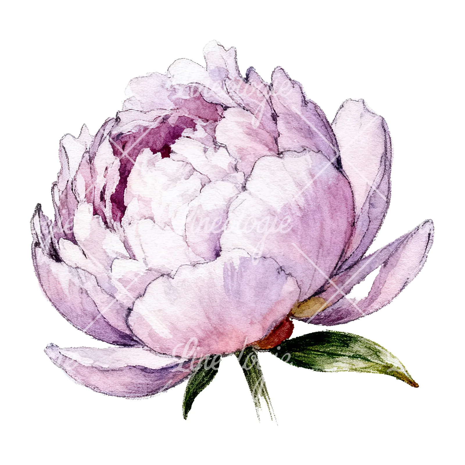 Watercolor pink and purple peony bloom clipart 8 of 12 on a white background (JPG)