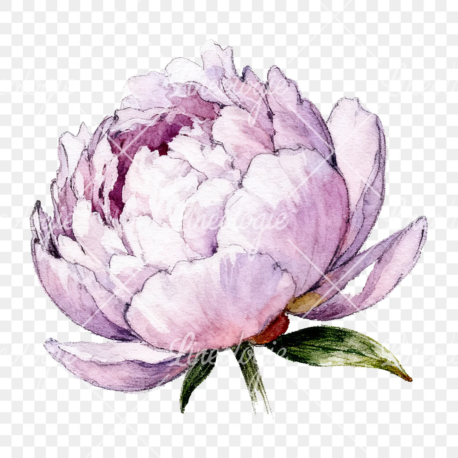 Watercolor pink and purple peony bloom clipart 8 of 12 on a transparent background (PNG)