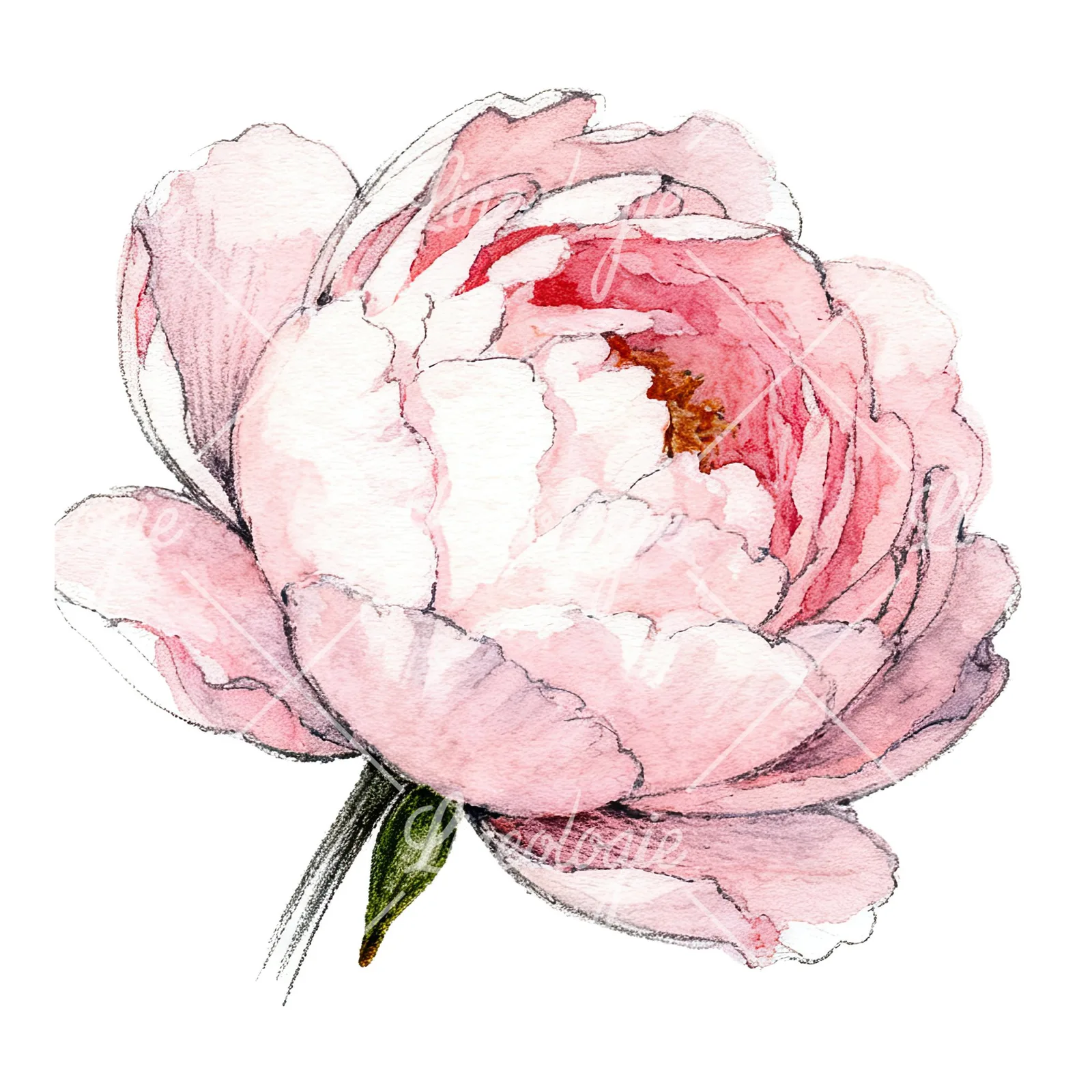 Watercolor pink and purple peony bloom clipart 10 of 12 on a white background (JPG)