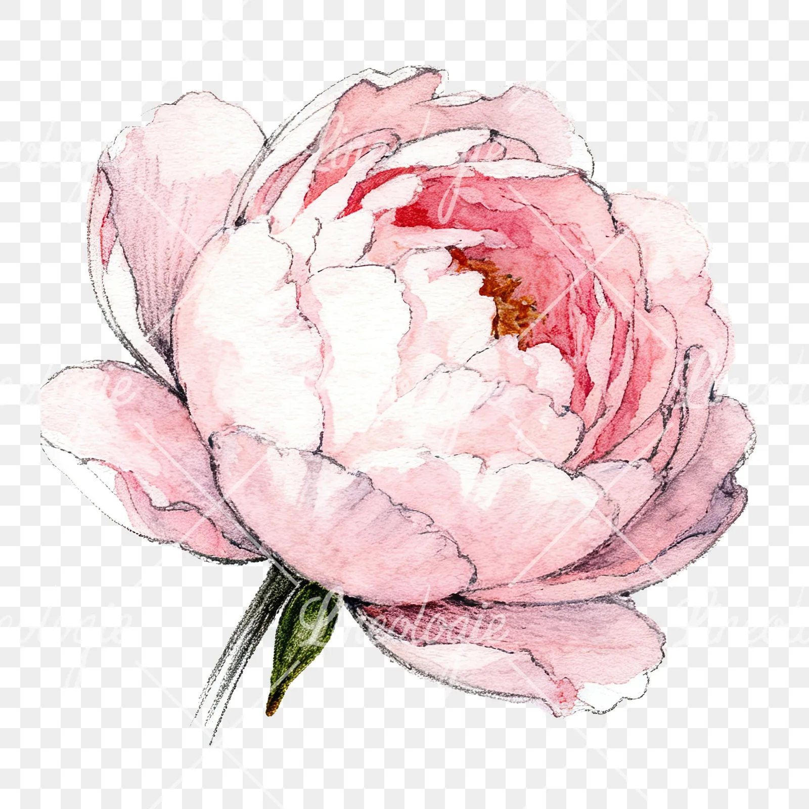 Watercolor pink and purple peony bloom clipart 10 of 12 on a transparent background (PNG)