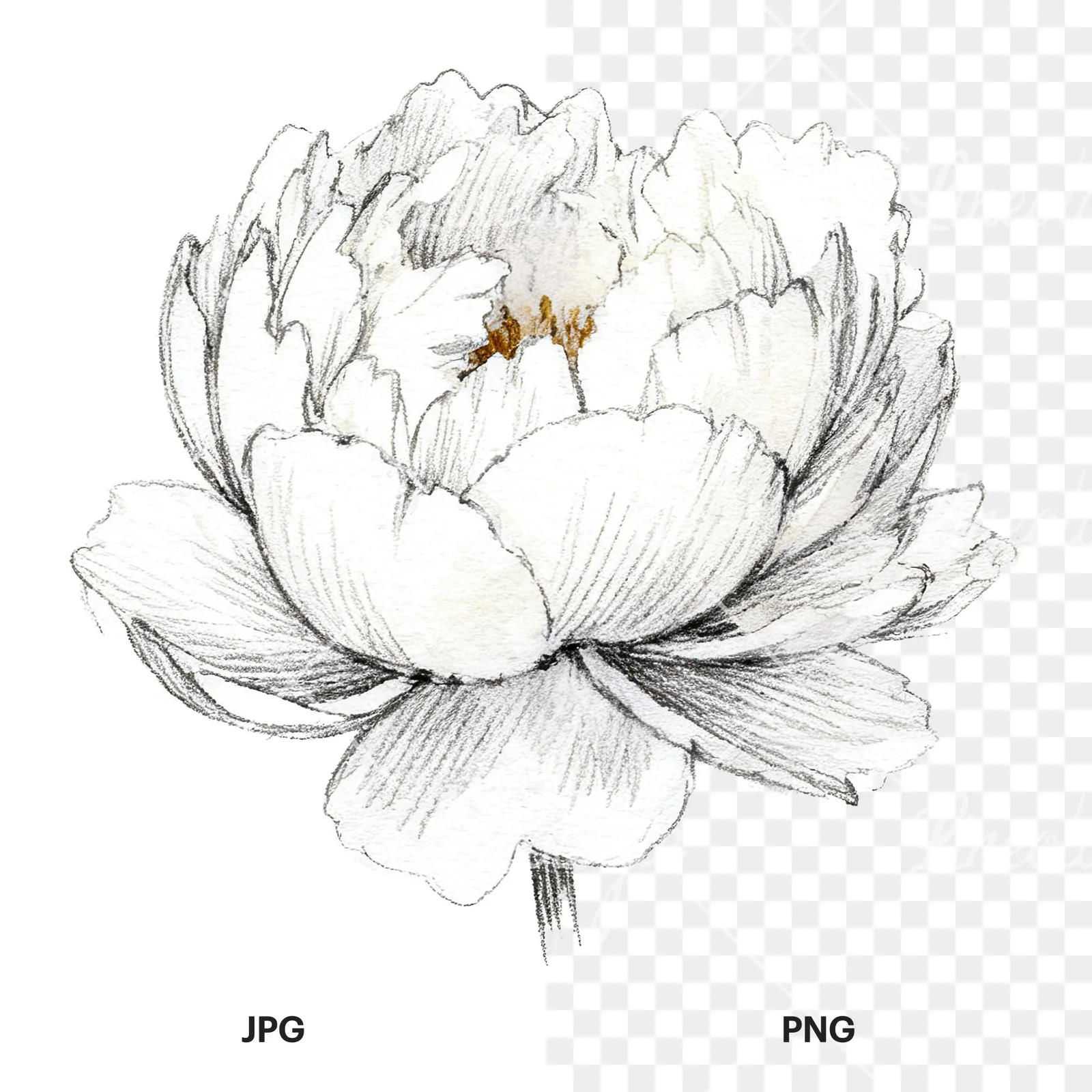 Watercolor pink and purple peony bloom clipart 11 of 12, as a JPG on white and a transparent PNG