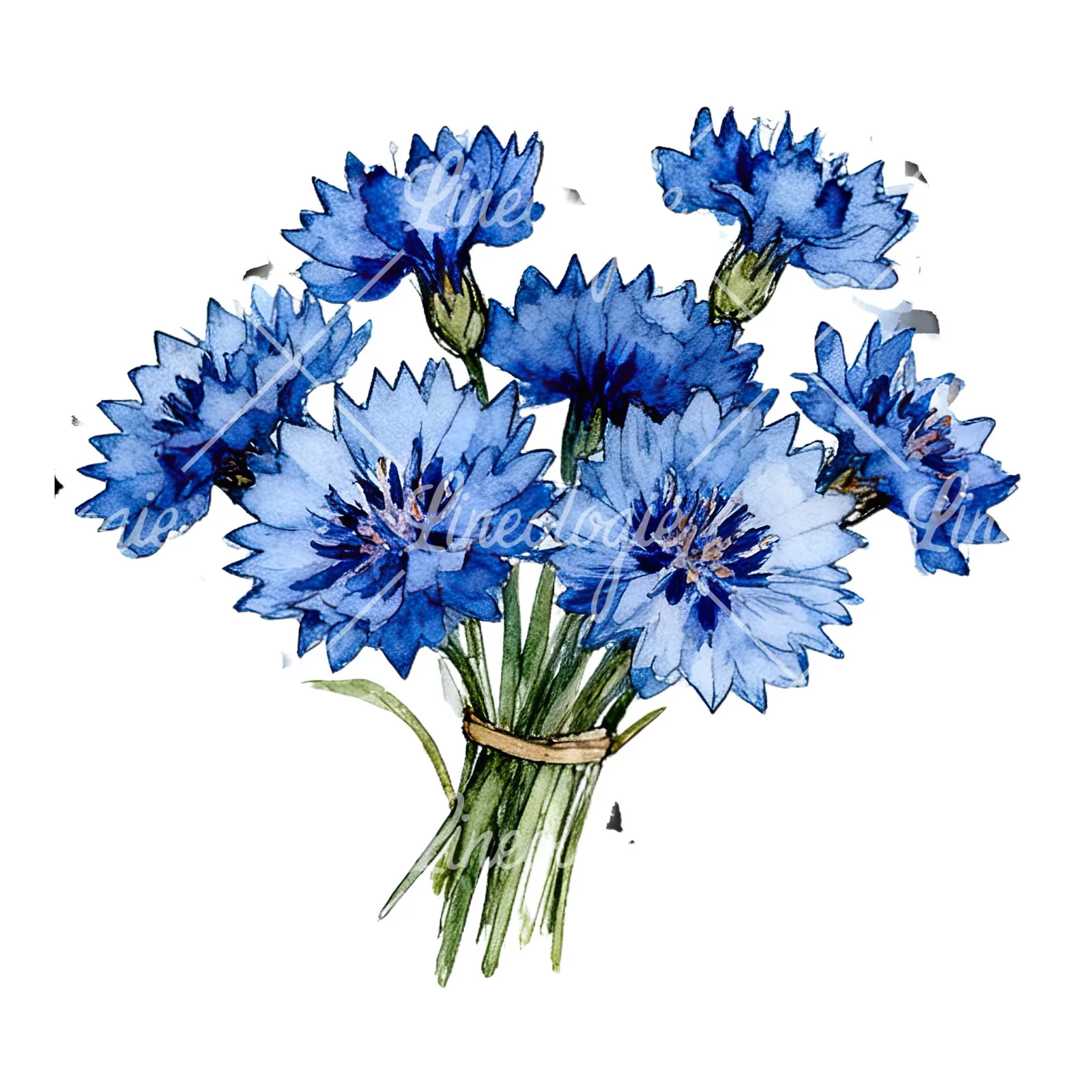 Watercolor dense blue cornflower bouquet clipart 1 of 12 on a white background (JPG)