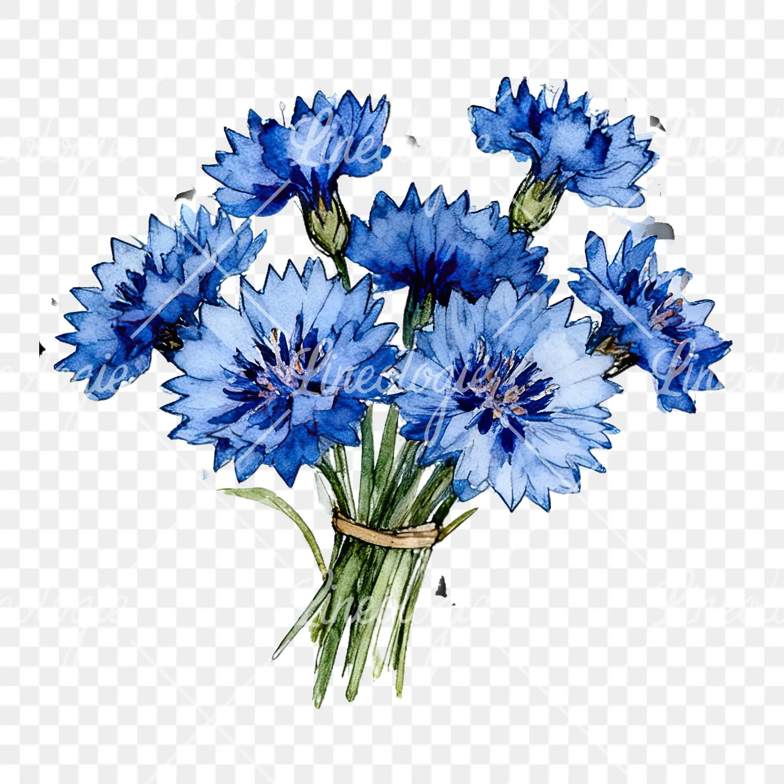 Watercolor dense blue cornflower bouquet clipart 1 of 12 on a transparent background (PNG)