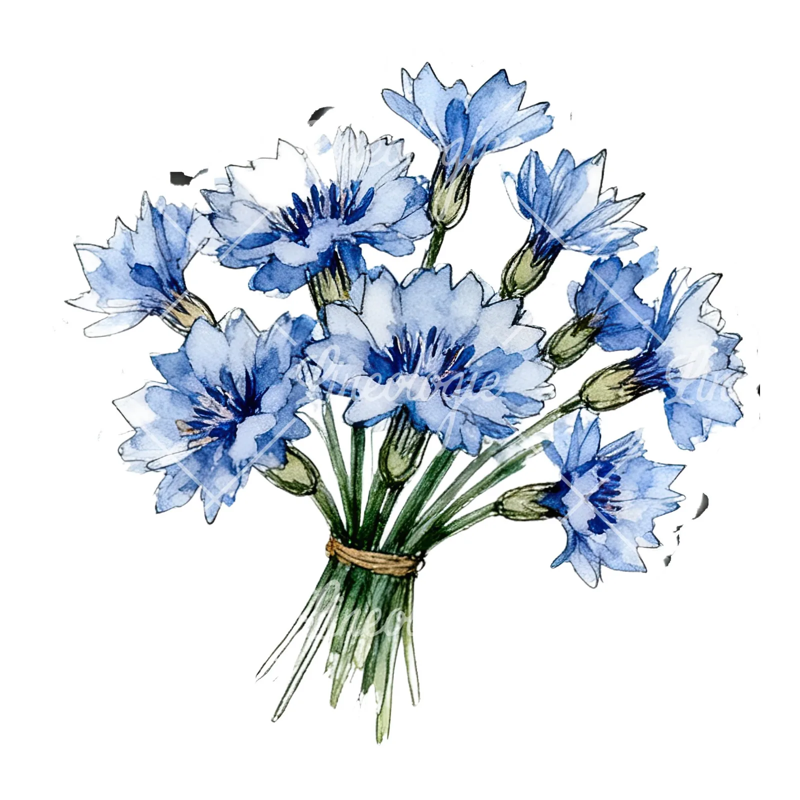 Watercolor dense blue cornflower bouquet clipart 3 of 12 on a white background (JPG)