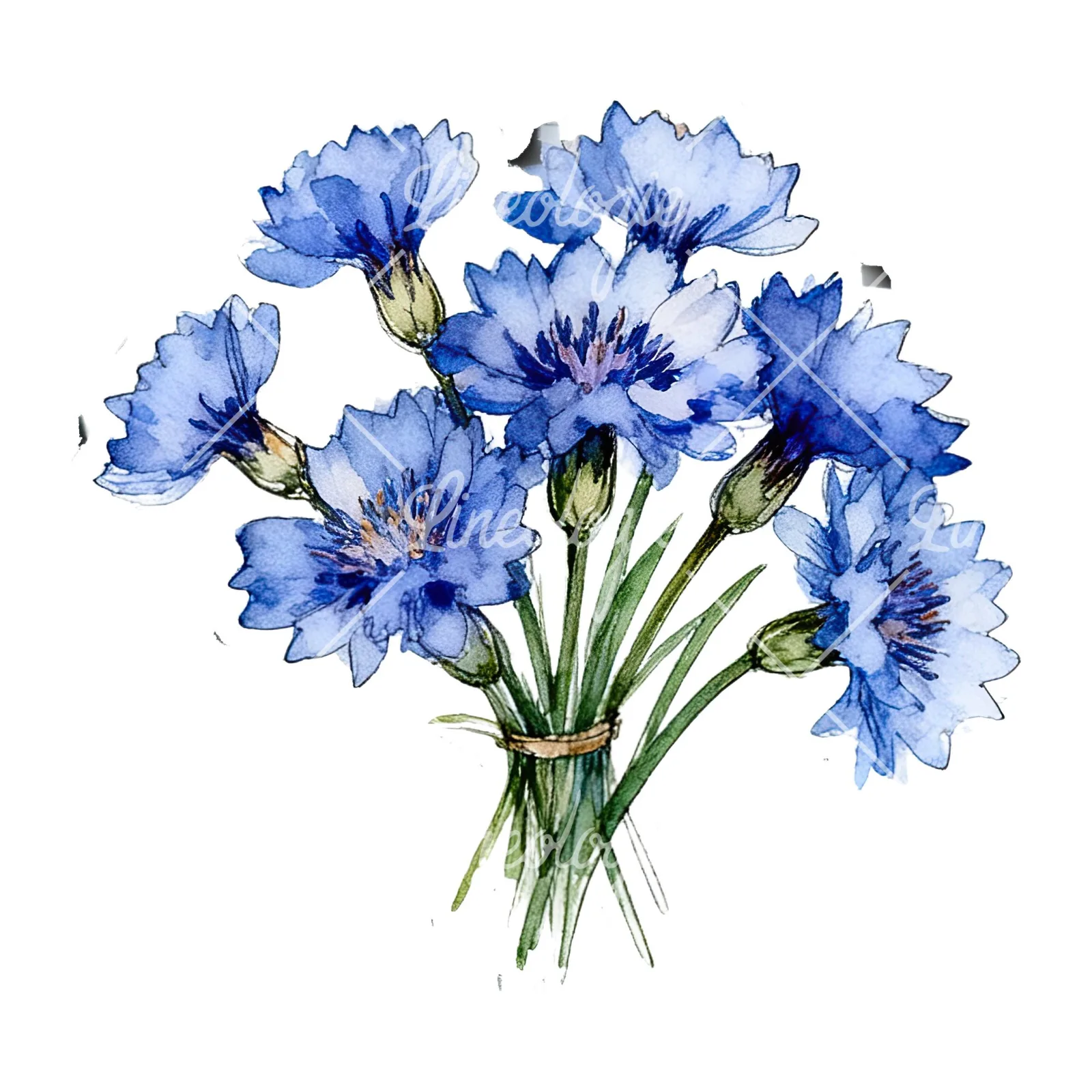 Watercolor dense blue cornflower bouquet clipart 5 of 12 on a white background (JPG)