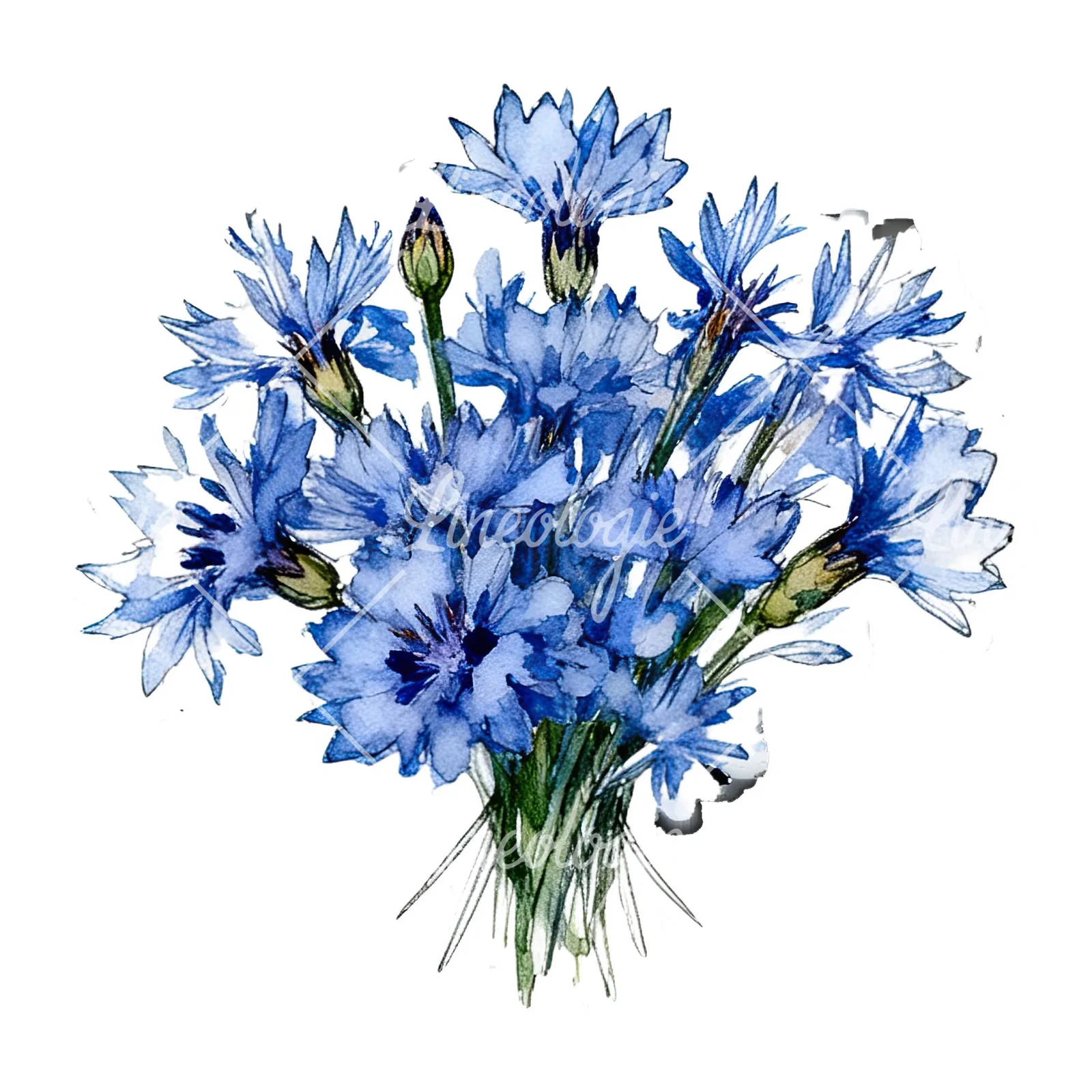 Watercolor dense blue cornflower bouquet clipart 6 of 12 on a white background (JPG)