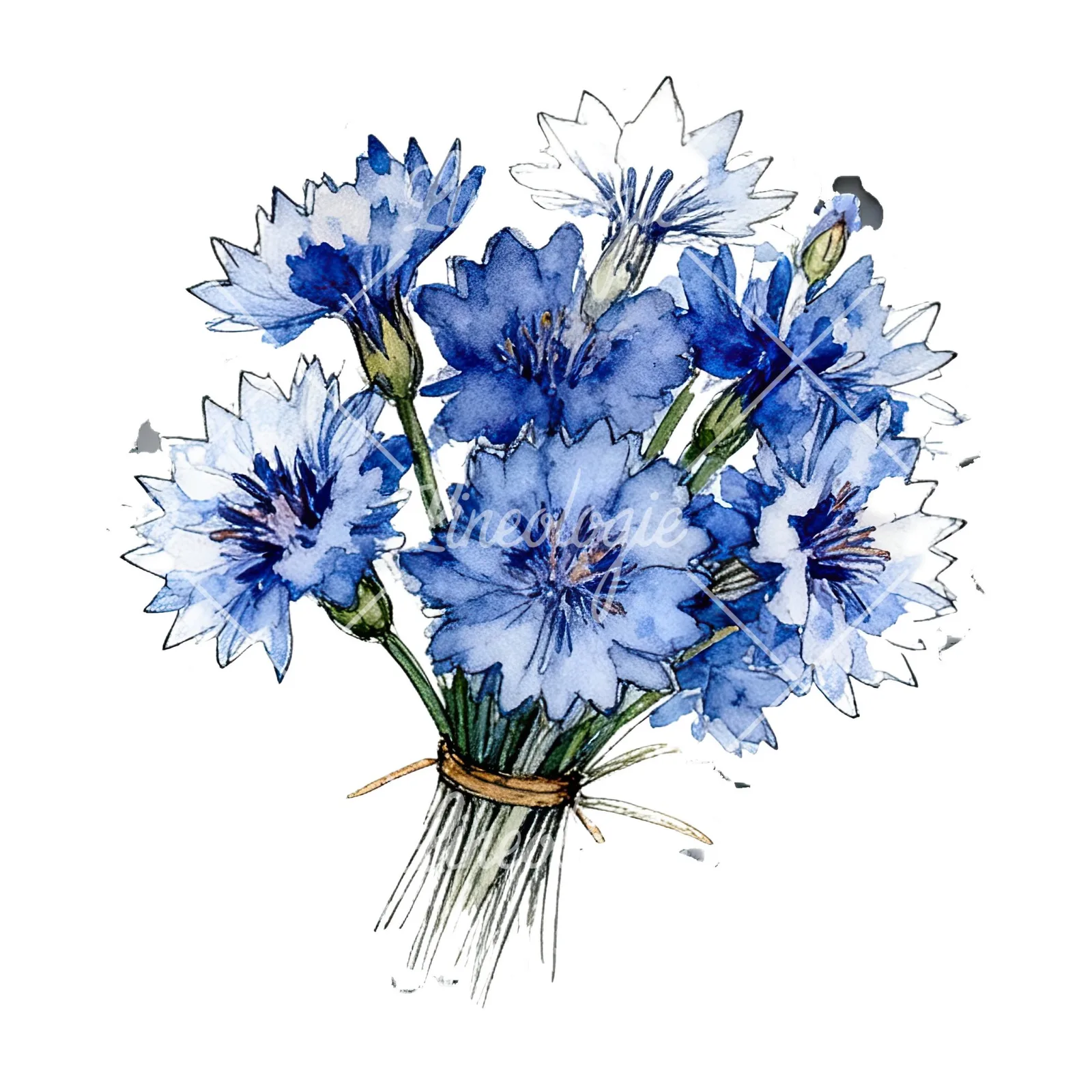 Watercolor dense blue cornflower bouquet clipart 11 of 12 on a white background (JPG)