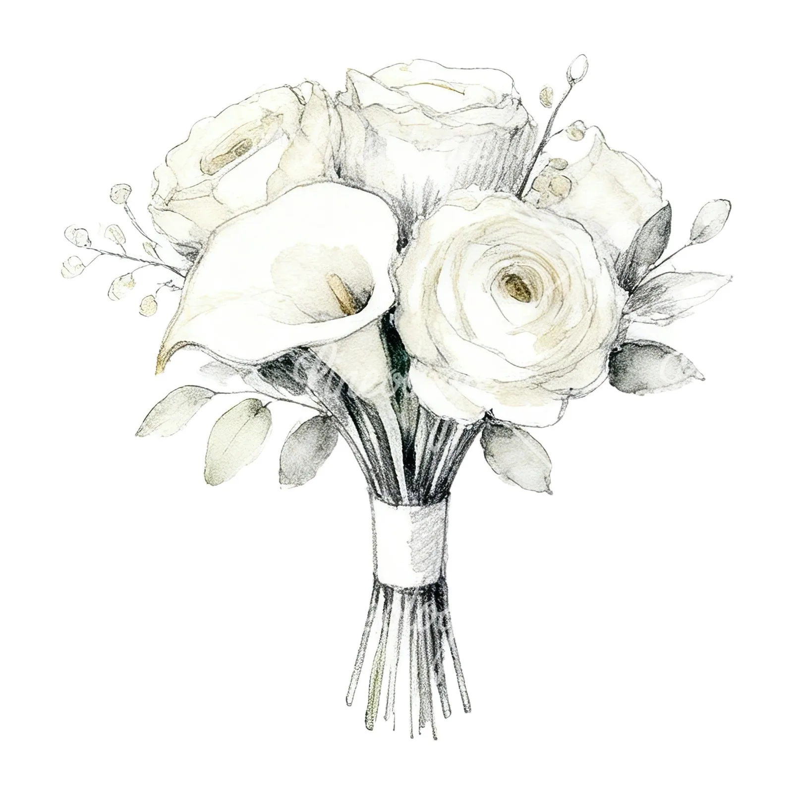 Watercolor champagne cream wedding bouquet clipart 1 of 12 on a white background (JPG)