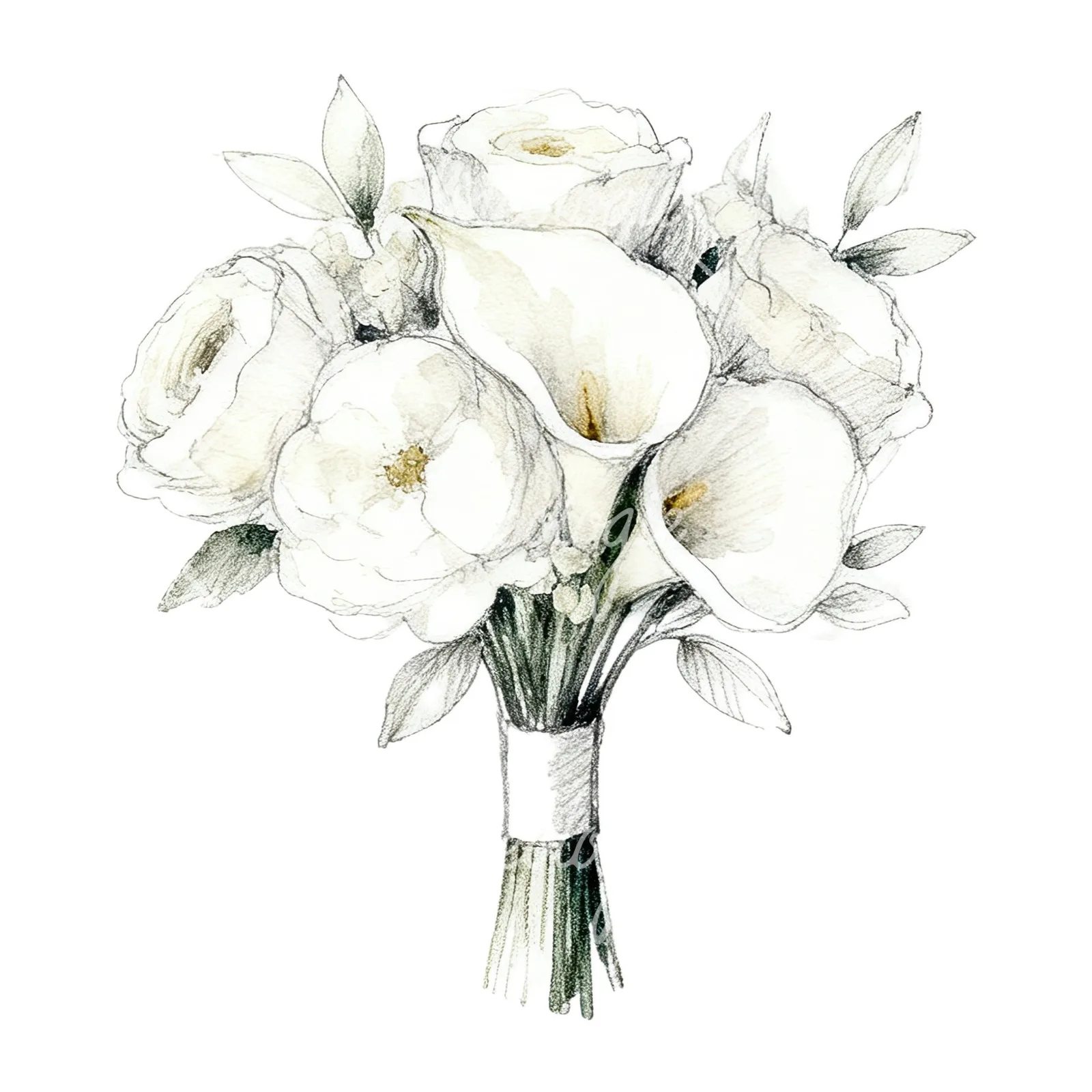 Watercolor champagne cream wedding bouquet clipart 3 of 12 on a white background (JPG)