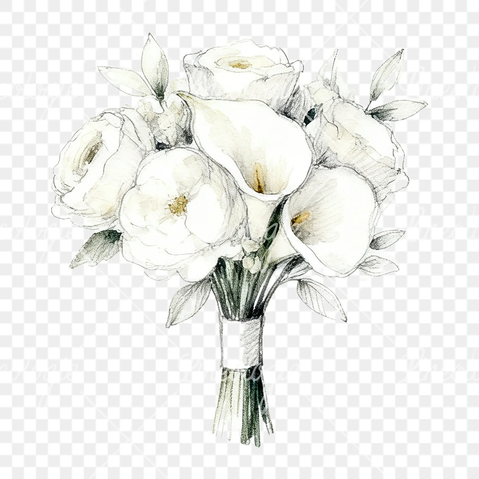Watercolor champagne cream wedding bouquet clipart 3 of 12 on a transparent background (PNG)