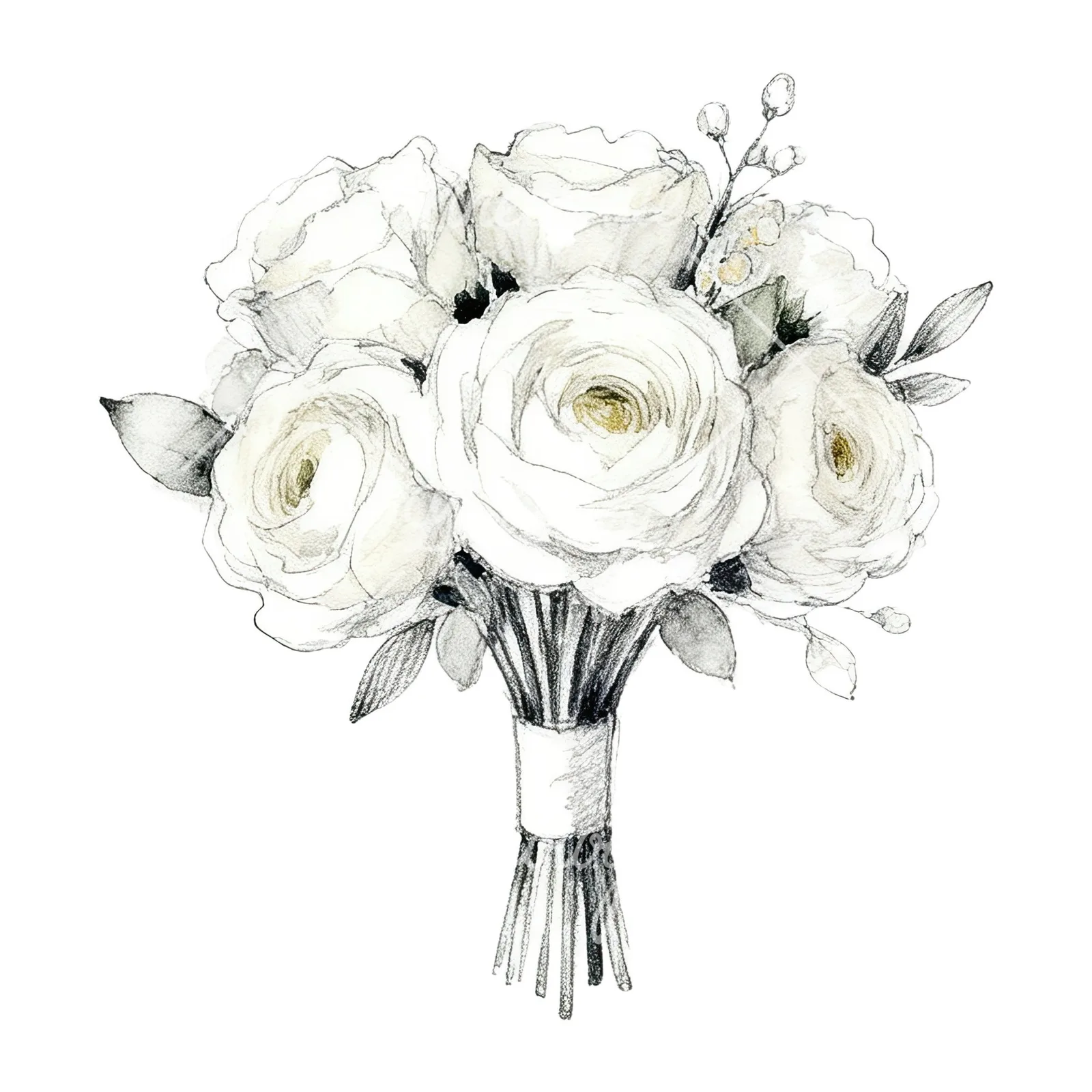 Watercolor champagne cream wedding bouquet clipart 4 of 12 on a white background (JPG)