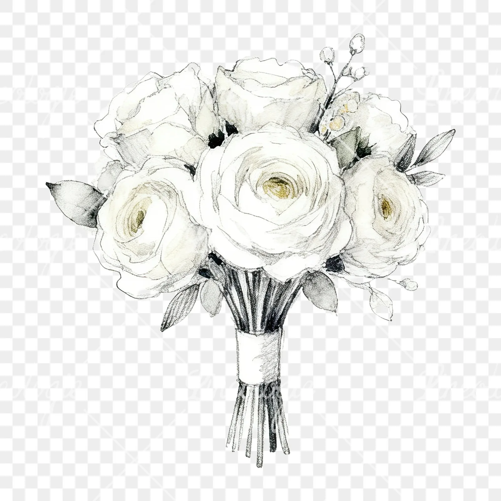 Watercolor champagne cream wedding bouquet clipart 4 of 12 on a transparent background (PNG)