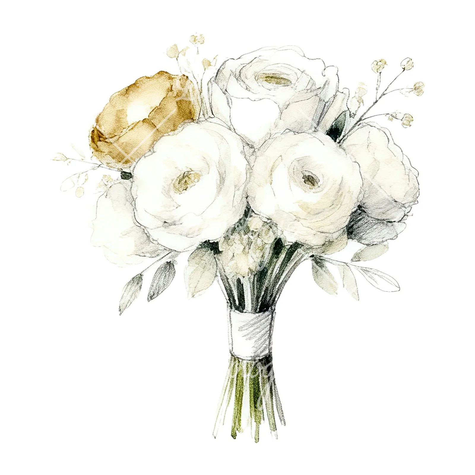 Watercolor champagne cream wedding bouquet clipart 6 of 12 on a white background (JPG)
