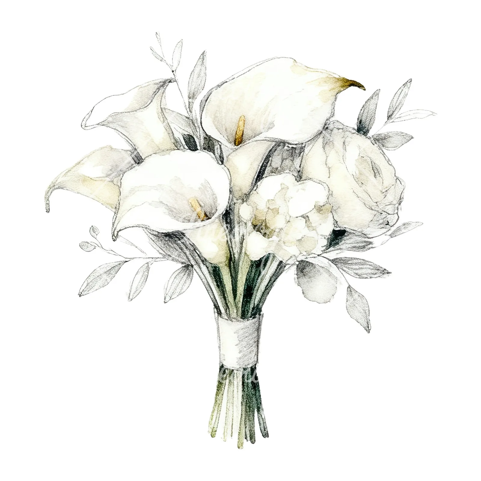 Watercolor champagne cream wedding bouquet clipart 8 of 12 on a white background (JPG)