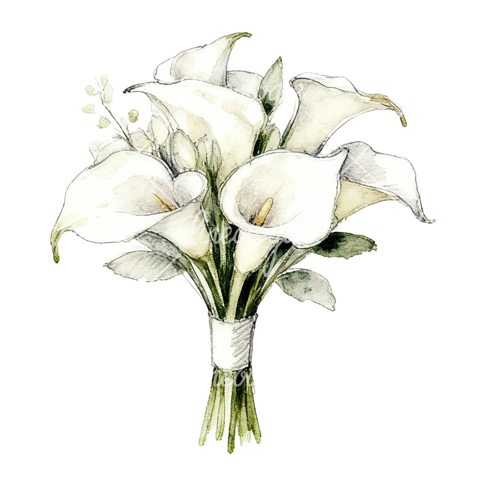 Watercolor champagne cream wedding bouquet clipart 11 of 12 on a white background (JPG)