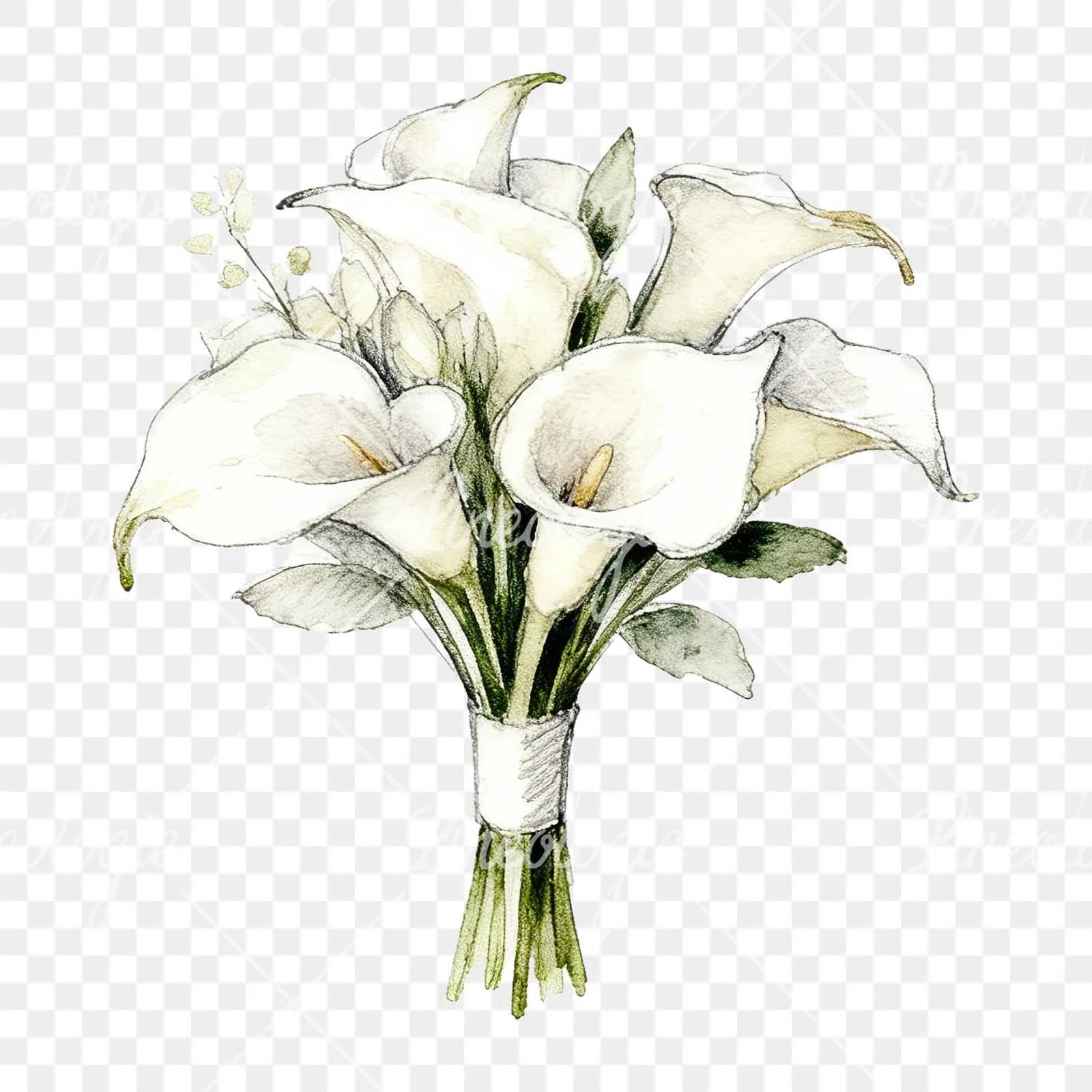 Watercolor champagne cream wedding bouquet clipart 11 of 12 on a transparent background (PNG)