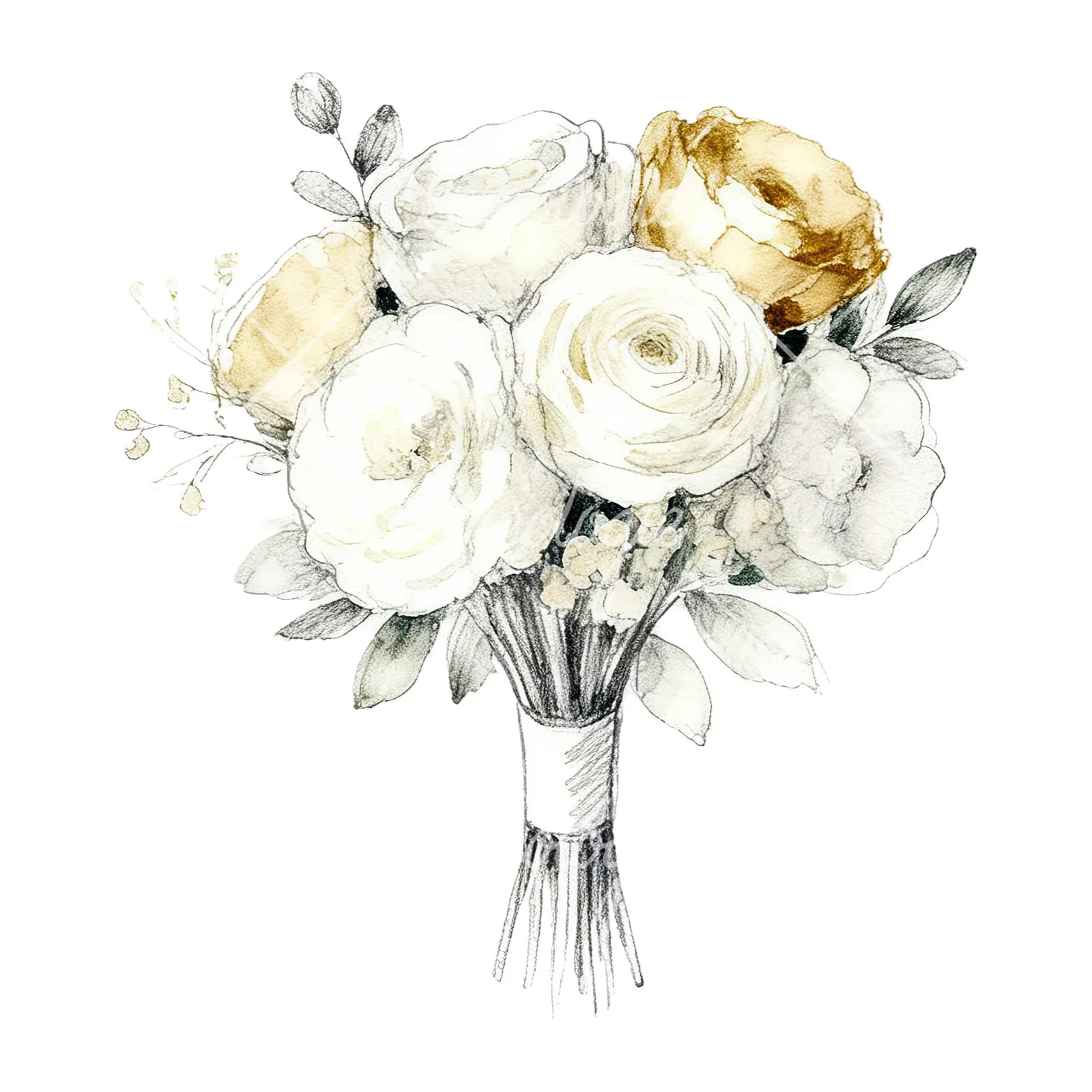 Watercolor champagne cream wedding bouquet clipart 12 of 12 on a white background (JPG)