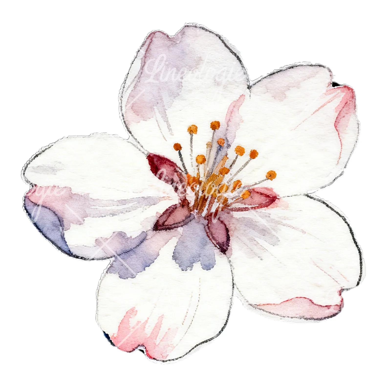 Watercolor pink and purple cherry blossom clipart 1 of 12 on a white background (JPG)