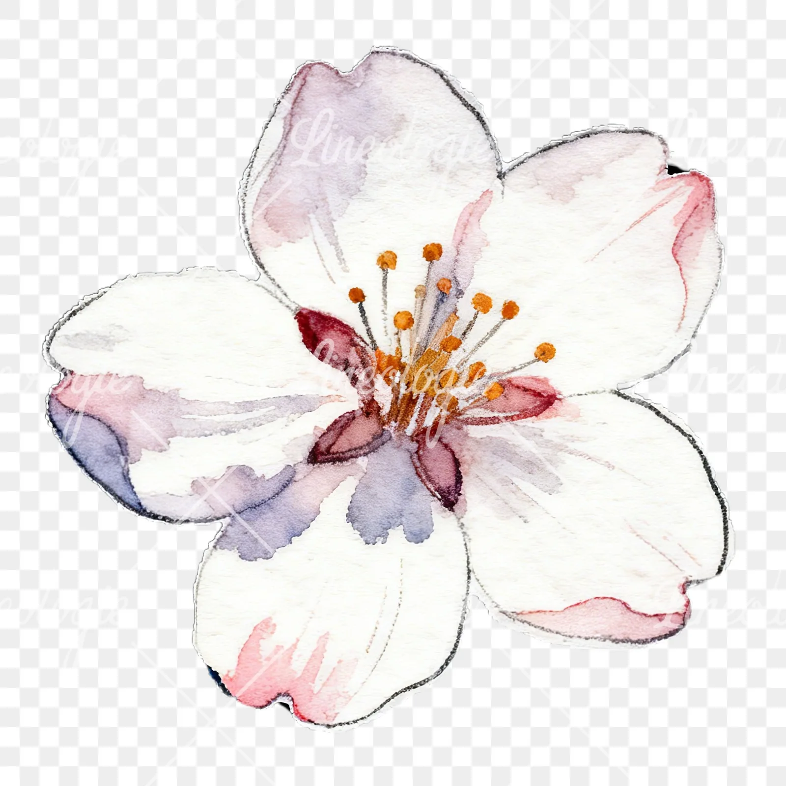 Watercolor pink and purple cherry blossom clipart 1 of 12 on a transparent background (PNG)