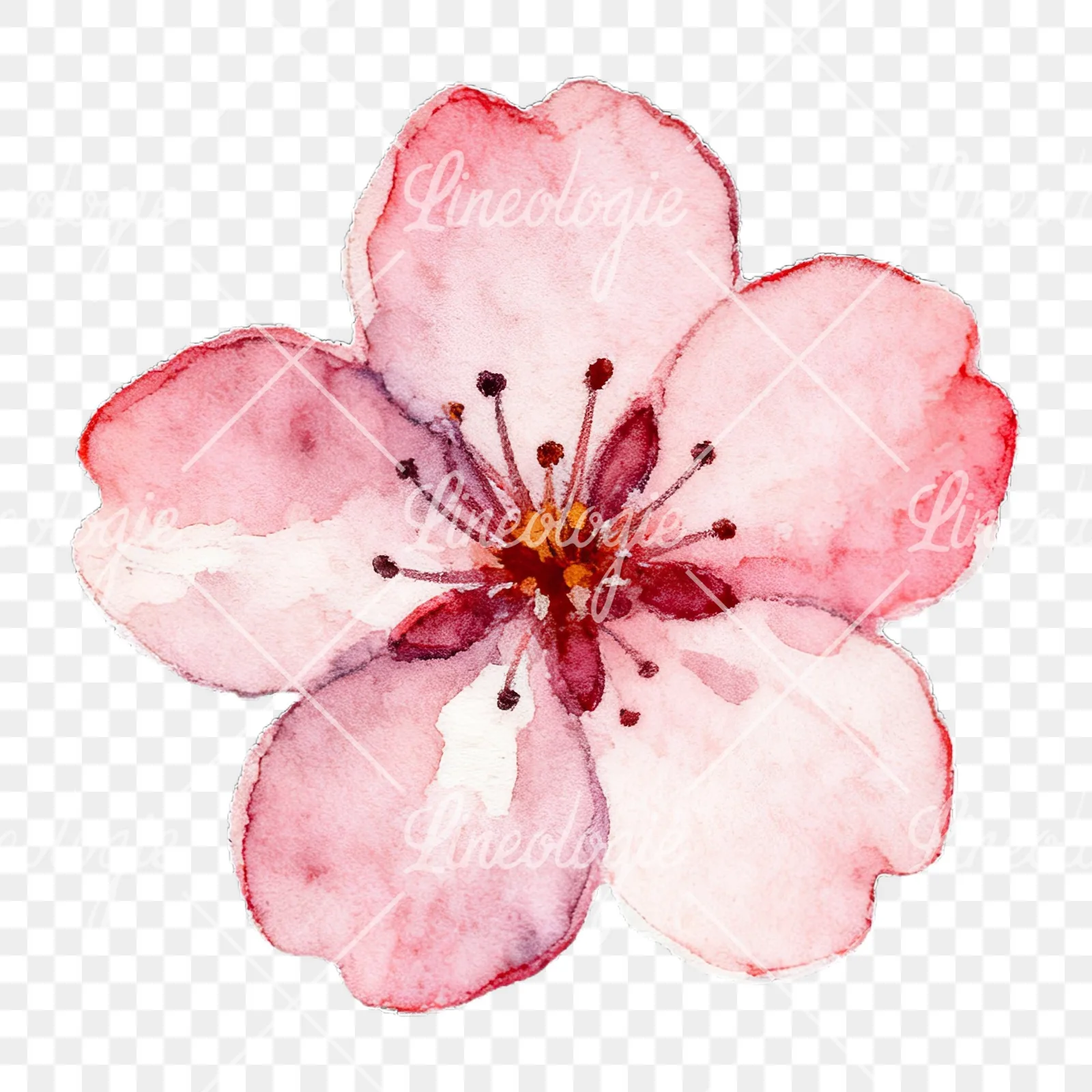 Watercolor pink and purple cherry blossom clipart 2 of 12 on a transparent background (PNG)