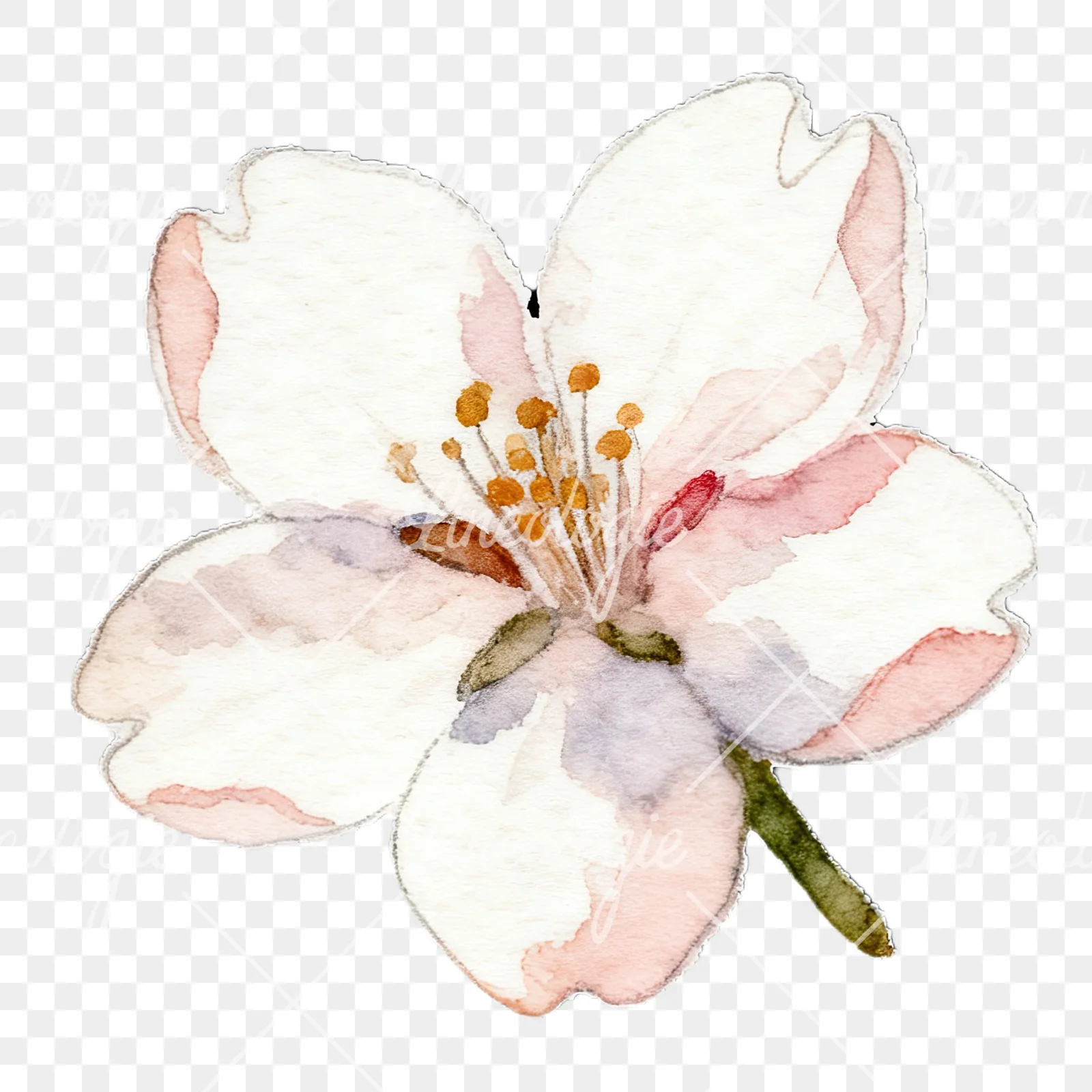 Watercolor pink and purple cherry blossom clipart 3 of 12 on a transparent background (PNG)