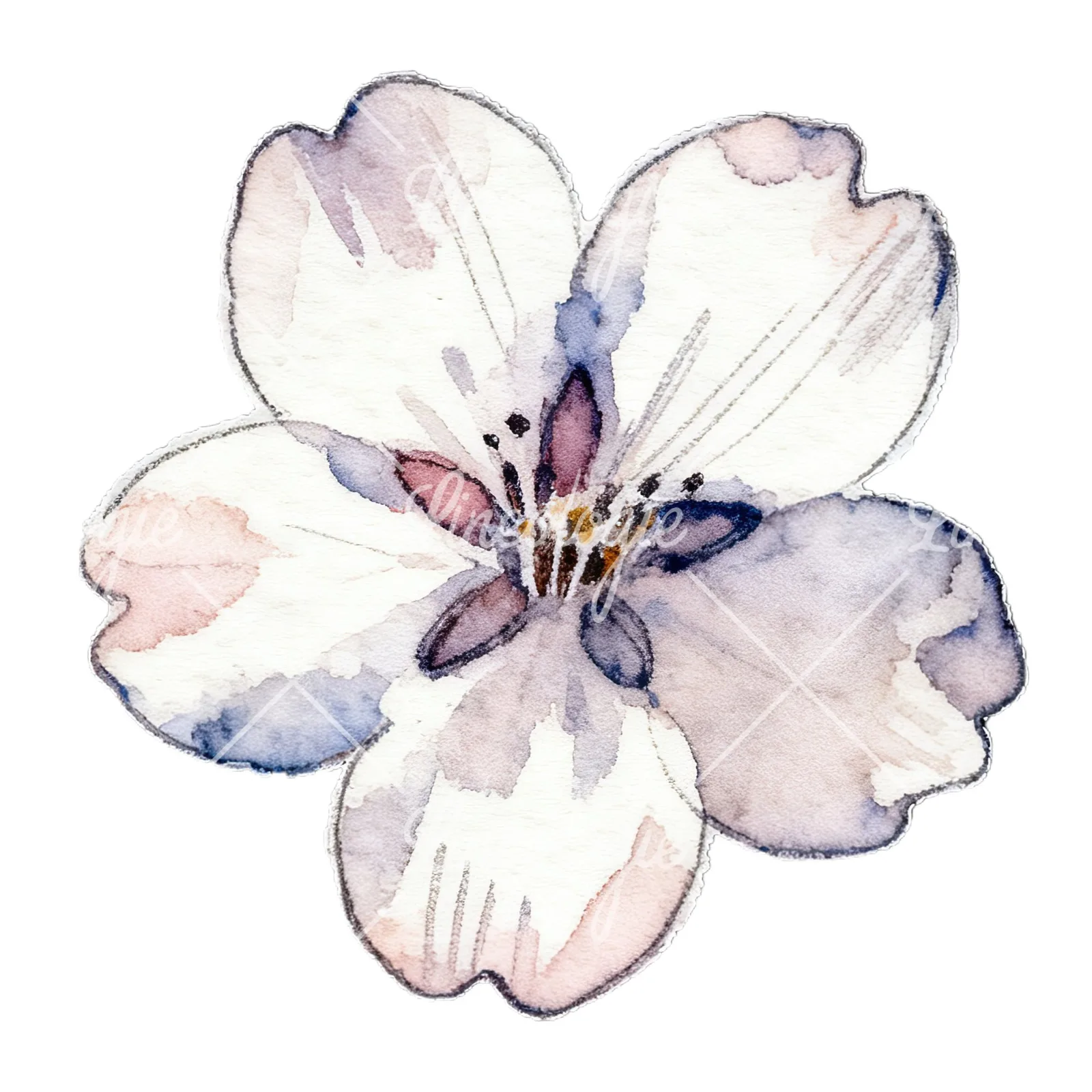 Watercolor pink and purple cherry blossom clipart 6 of 12 on a white background (JPG)