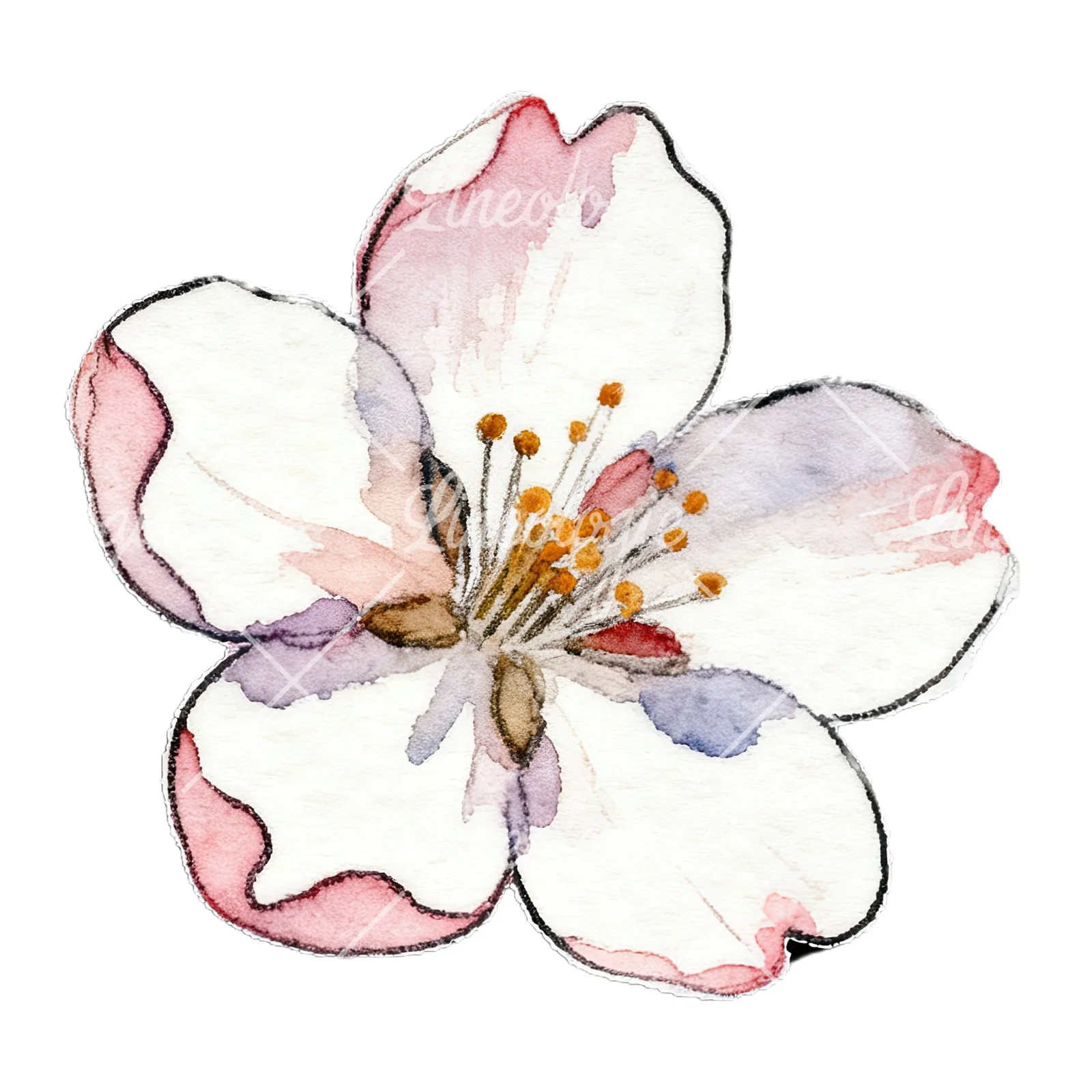 Watercolor pink and purple cherry blossom clipart 7 of 12 on a white background (JPG)