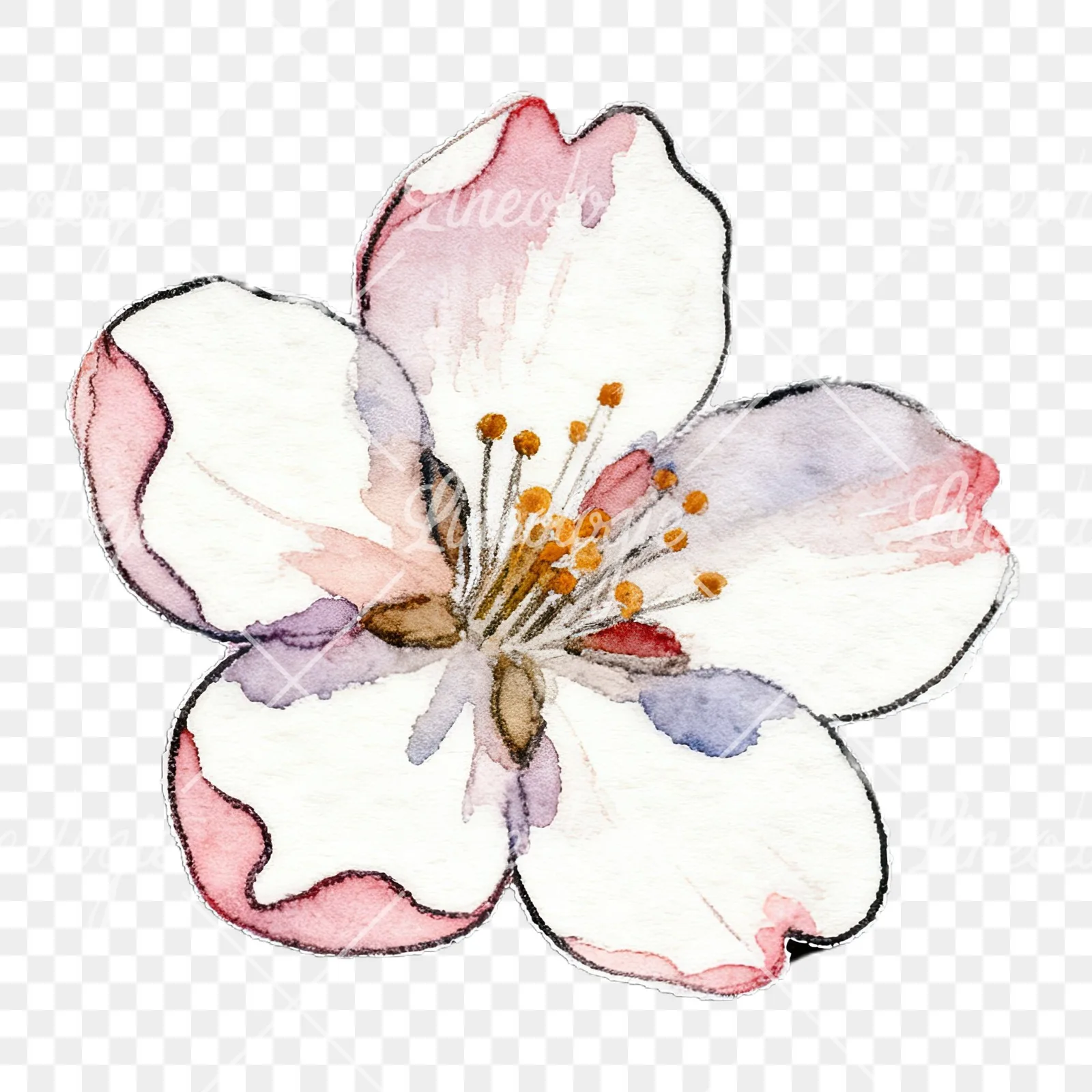 Watercolor pink and purple cherry blossom clipart 7 of 12 on a transparent background (PNG)