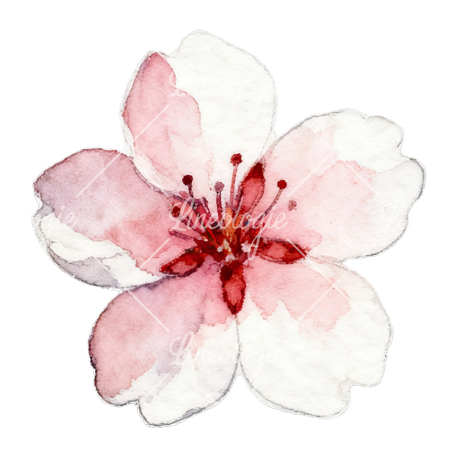 Watercolor pink and purple cherry blossom clipart 8 of 12 on a white background (JPG)