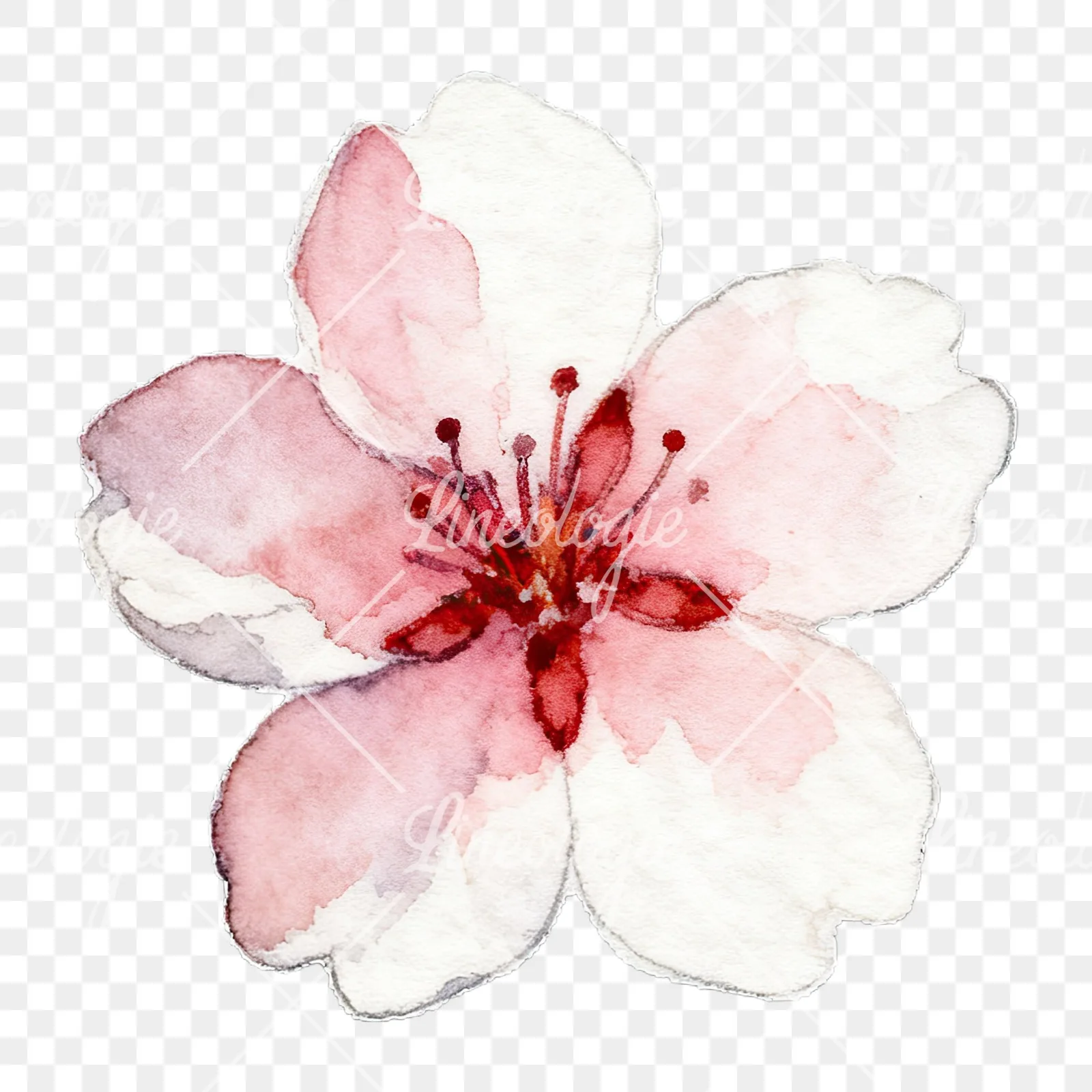 Watercolor pink and purple cherry blossom clipart 8 of 12 on a transparent background (PNG)