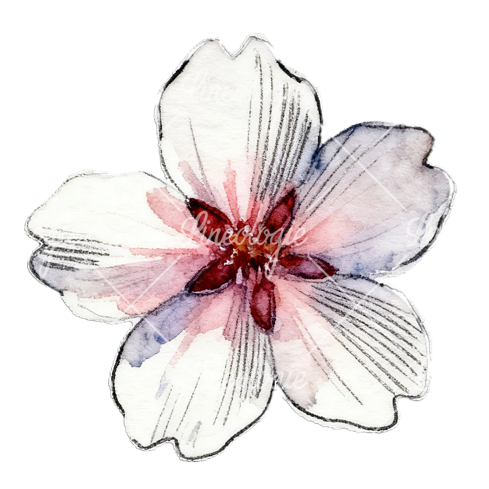 Watercolor pink and purple cherry blossom clipart 10 of 12 on a white background (JPG)