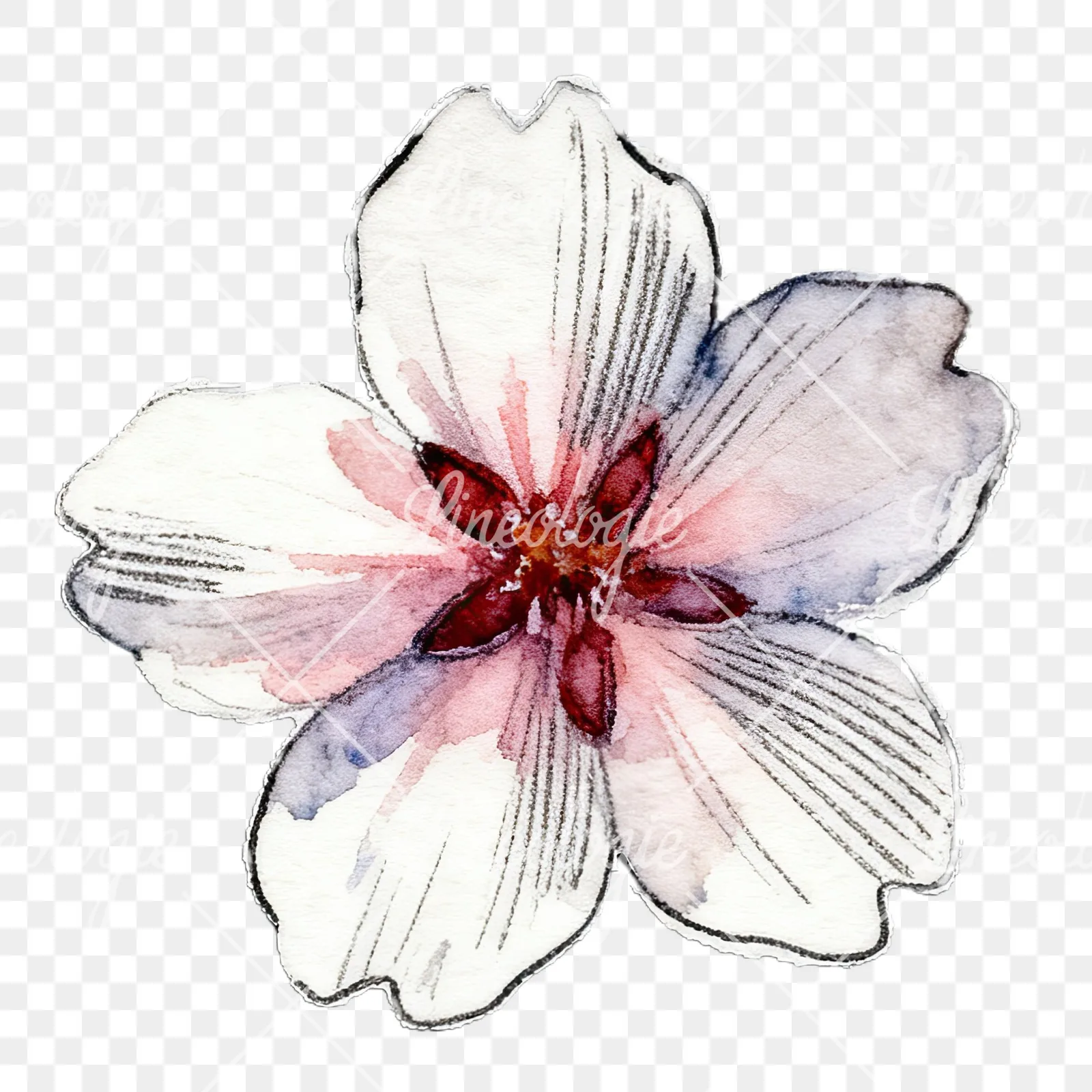 Watercolor pink and purple cherry blossom clipart 10 of 12 on a transparent background (PNG)