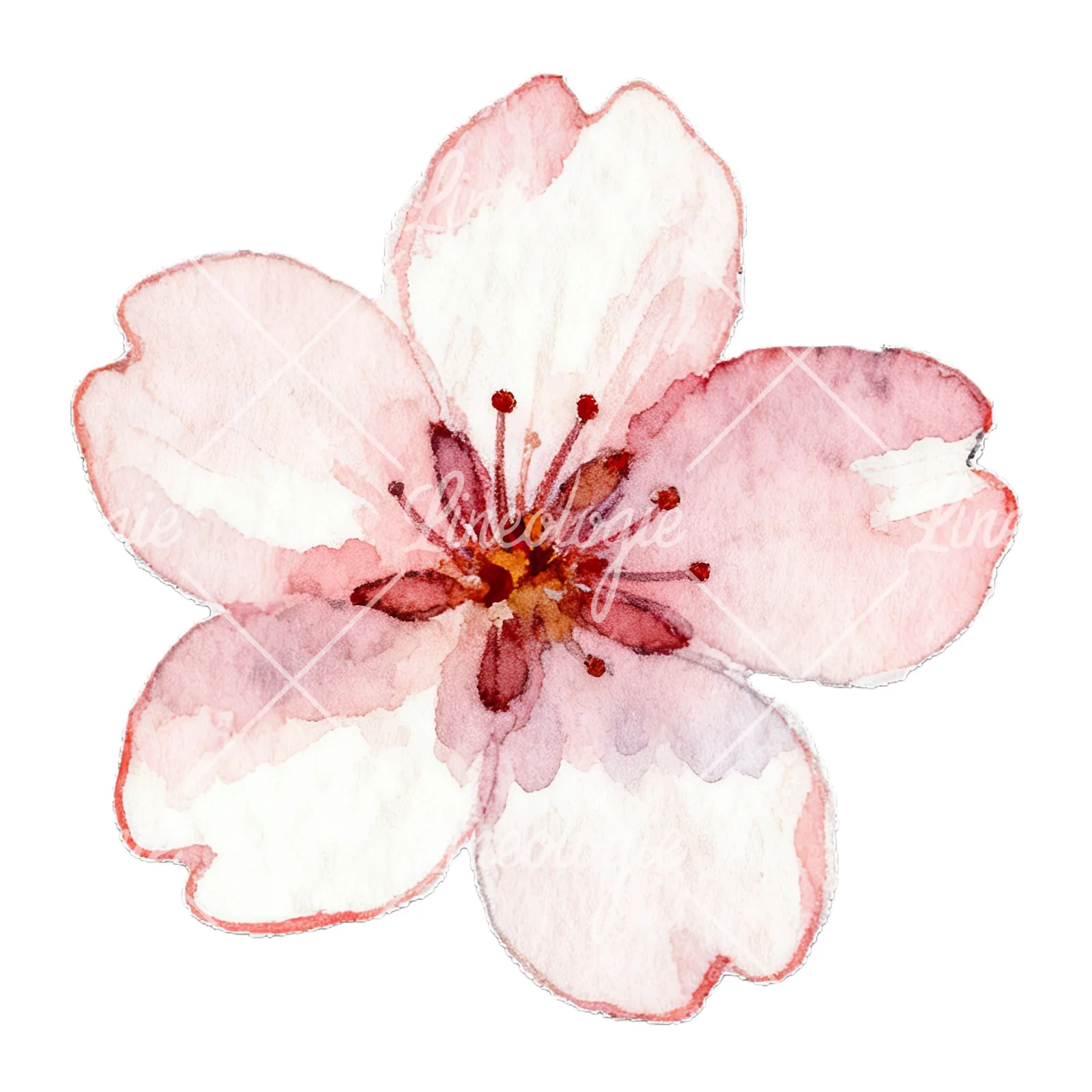 Watercolor pink and purple cherry blossom clipart 11 of 12 on a white background (JPG)