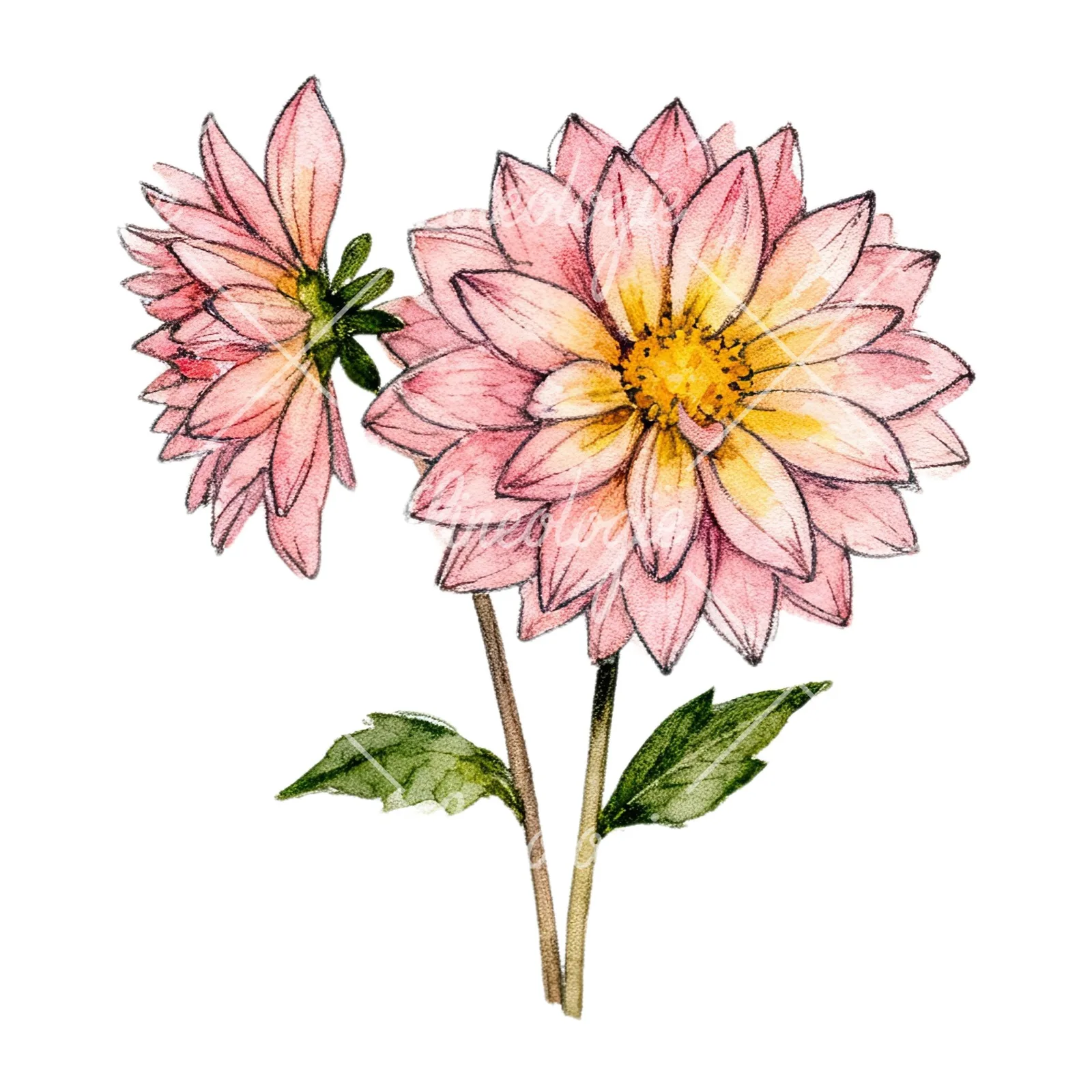 Watercolor single color dahlia bouquet clipart 2 of 12 on a white background (JPG)